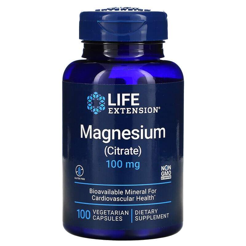 Life Extension Magnesium Citrate 100mg 100 Veg Caps NON GMO/Gluten Free/USA Made