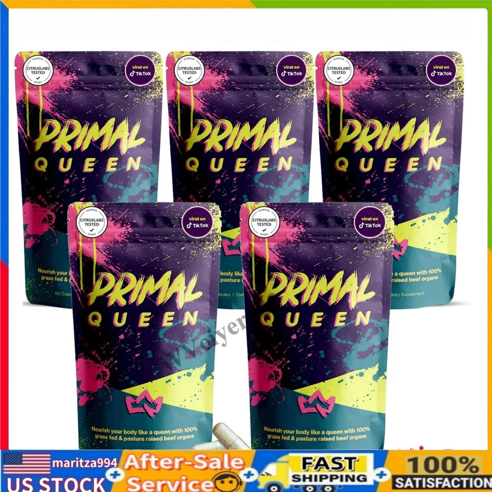 1-5 Packs Primal Queen Beef Organ Supplement for Women 60 Counts Supplem