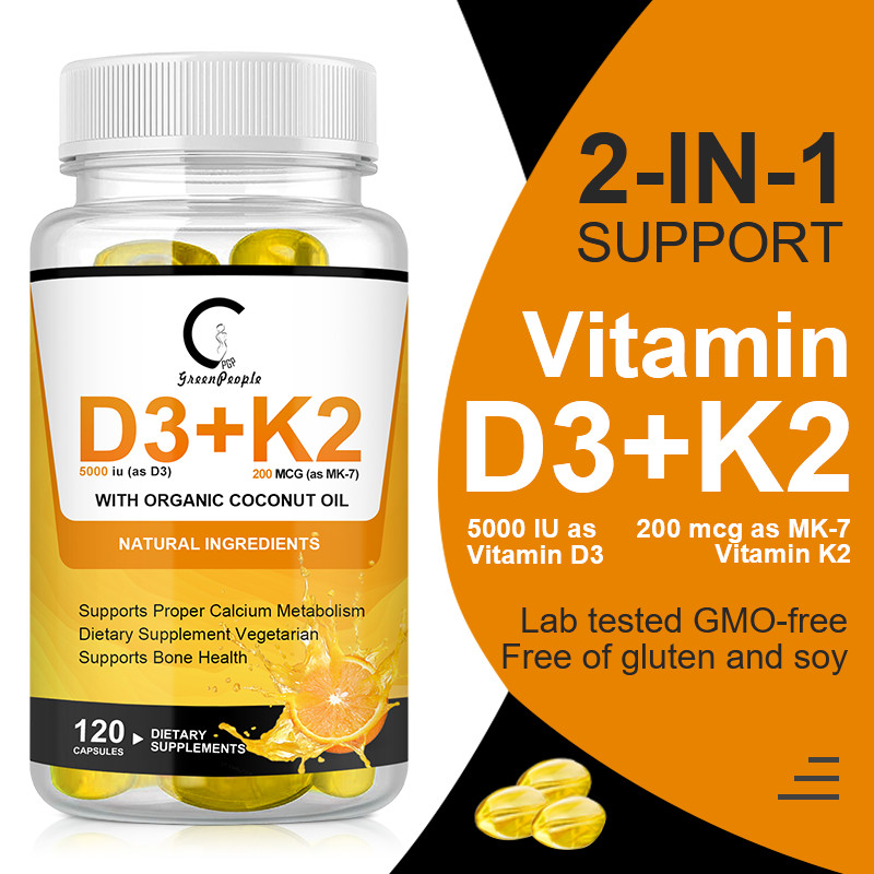 Vitamin K2 (MK7) with D3 5000 IU Supplement, BioPerine Capsules, Immune Health
