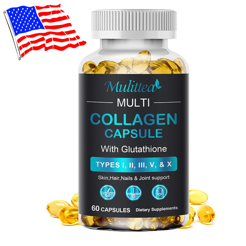 COLLAGEN PEPTIDES with Glutathione Types I, II, III, V, X  Anti-Aging Skin Caps