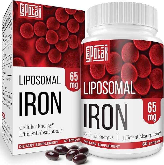 Liposomal Fe Iron Supplement with Folic Acid & Vitamin B12 60 Softgels(1 Bottle)