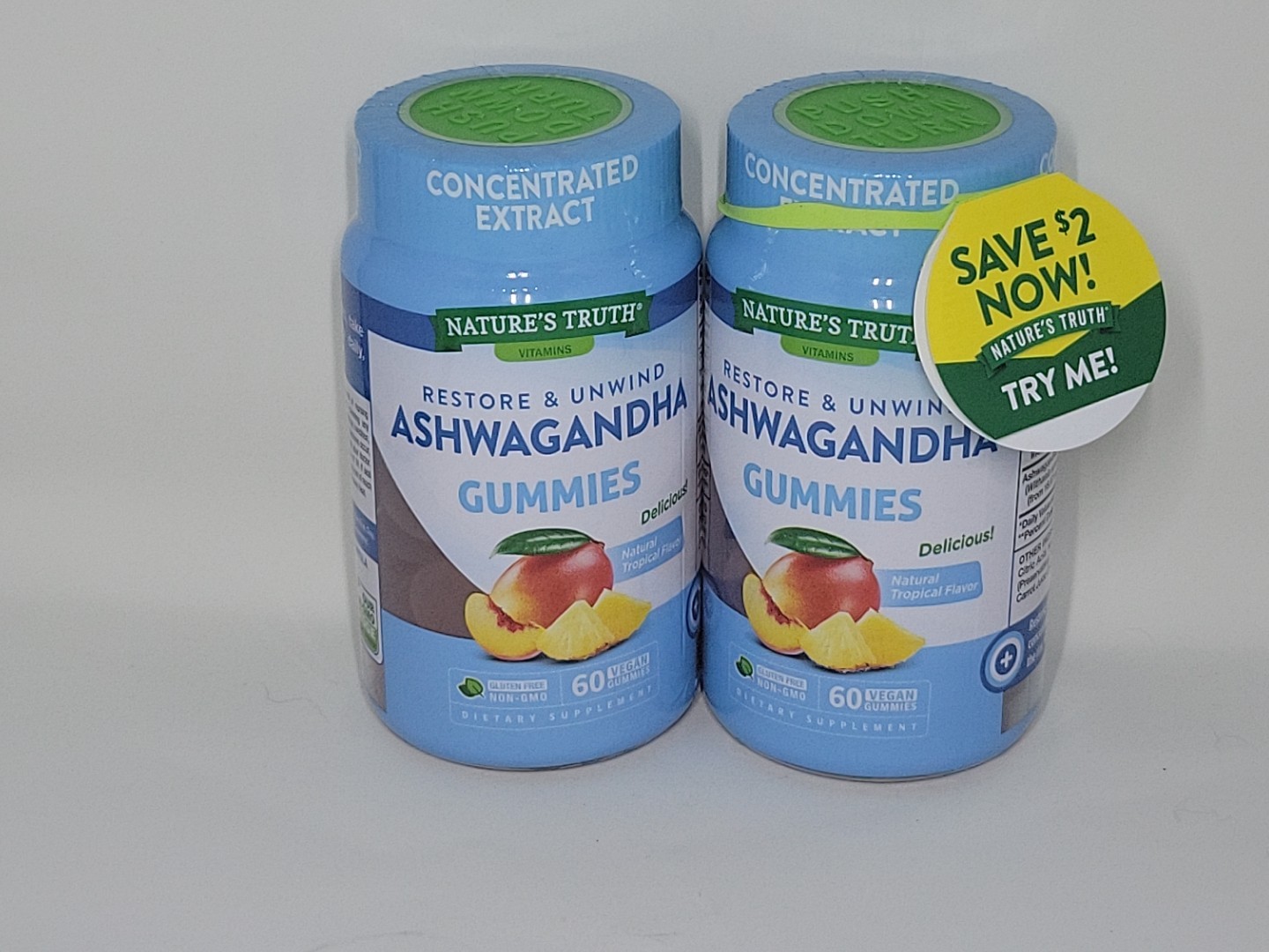 Nature’s Truth 2 Pk Ashwagandha Vegan Gummy Tropical Flavor 60 count exp 12/2025
