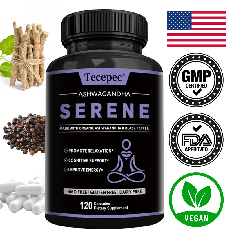 120 Organic Ashwagandha Capsules 1300mg Black Pepper Root Powder Calm Centered