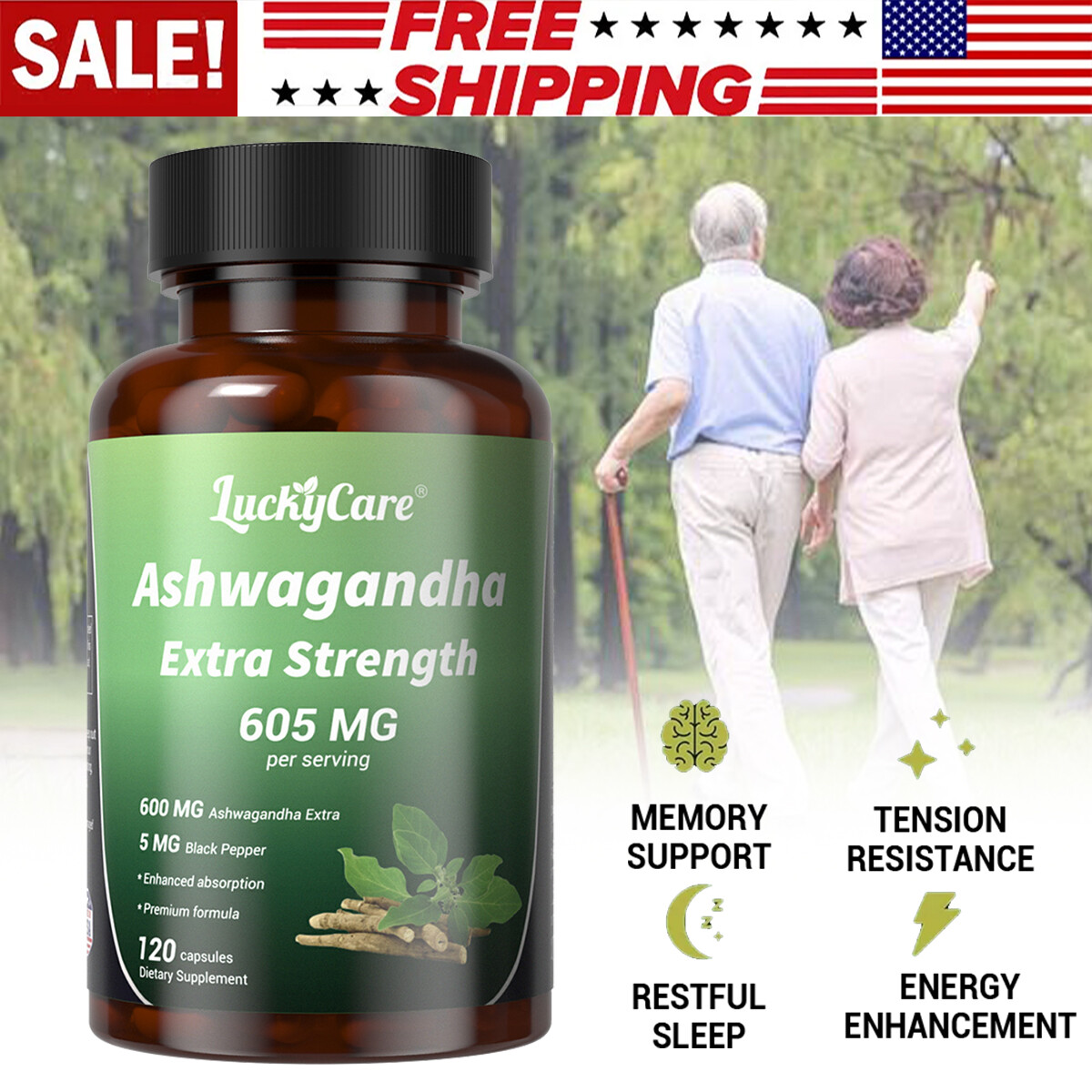 Ashwagandha 600mg with Black Pepper 5mg Extract Gluten Free Supplement 120 Caps