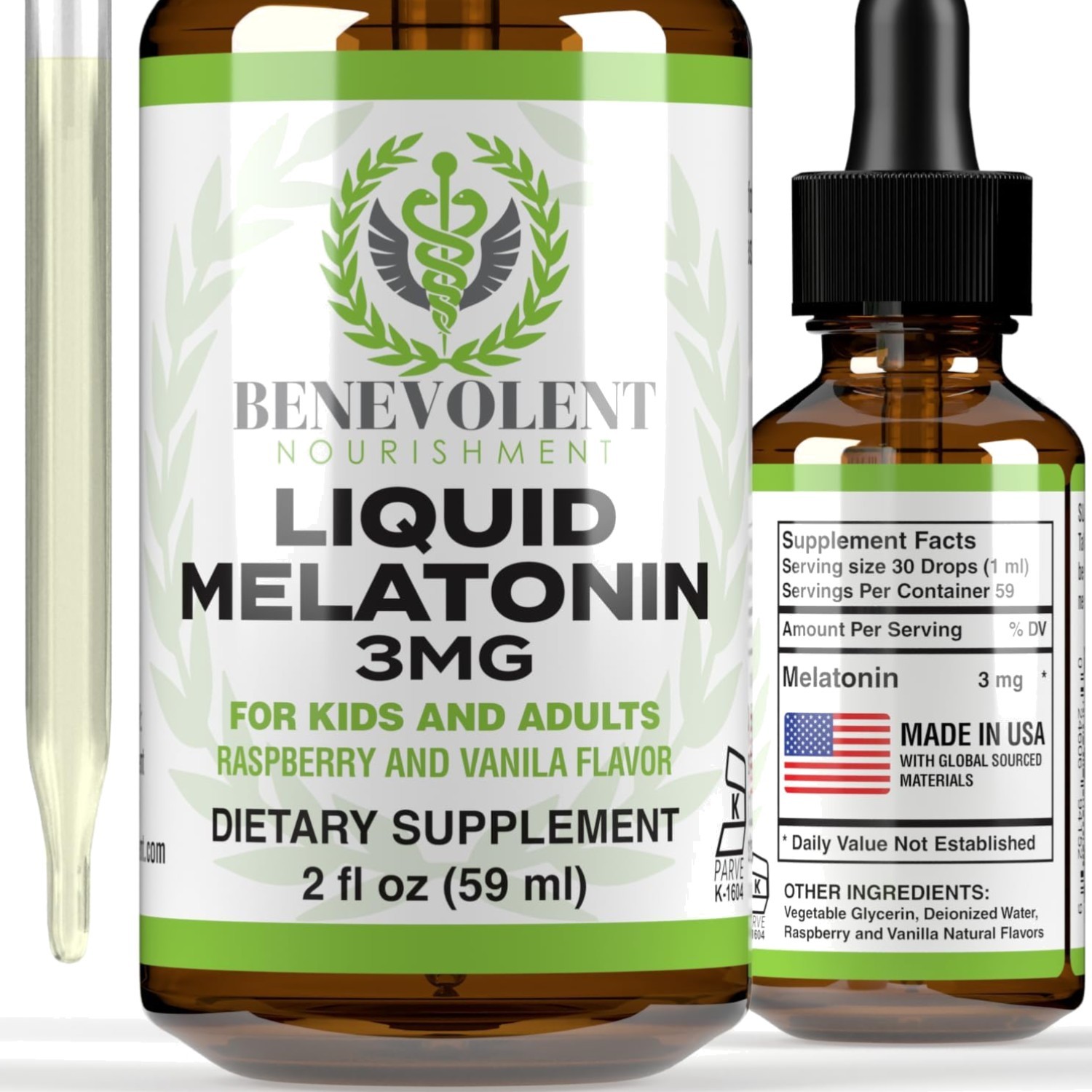 Liquid Melatonin Sleep Aid 3mg for Adults Kids Fast-Acting Berry Vanilla