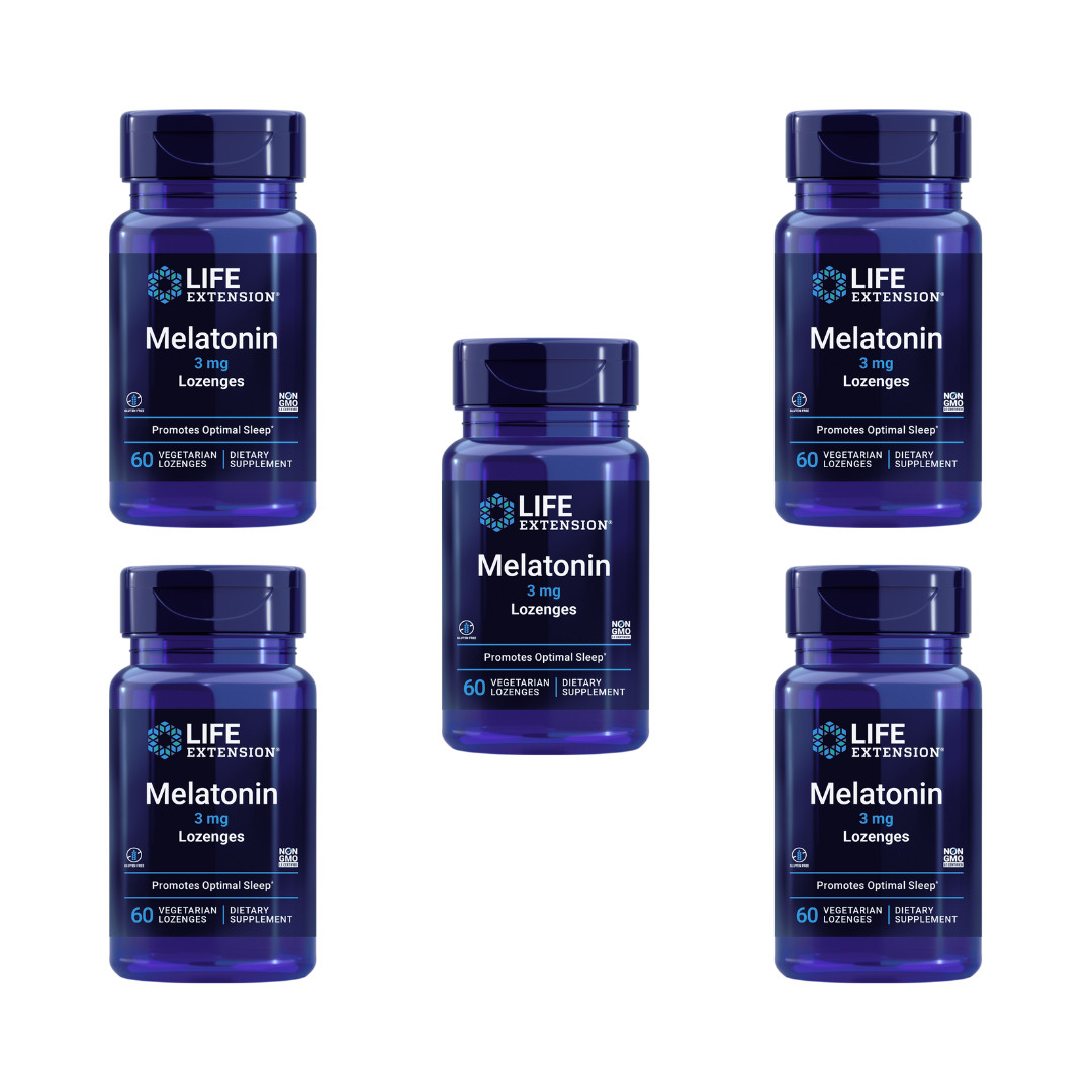 Lot of 5 Life Extension Melatonin 3mg for Restful Sleep 60 Vegetarian Lozenges