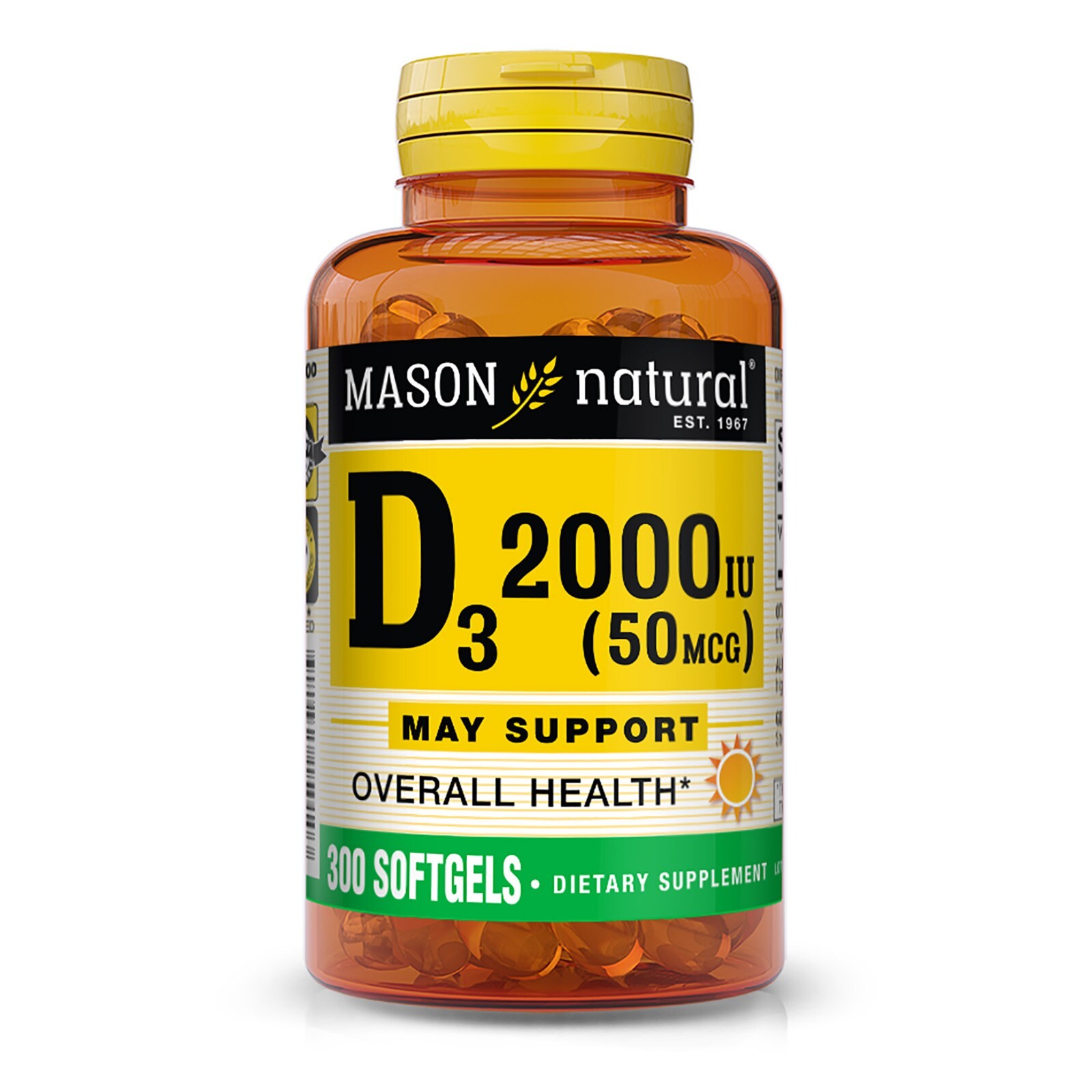 Mason Natural Vitamin D3 50 mcg 2000 IU Strengthens Bones & Muscles 300 softgels