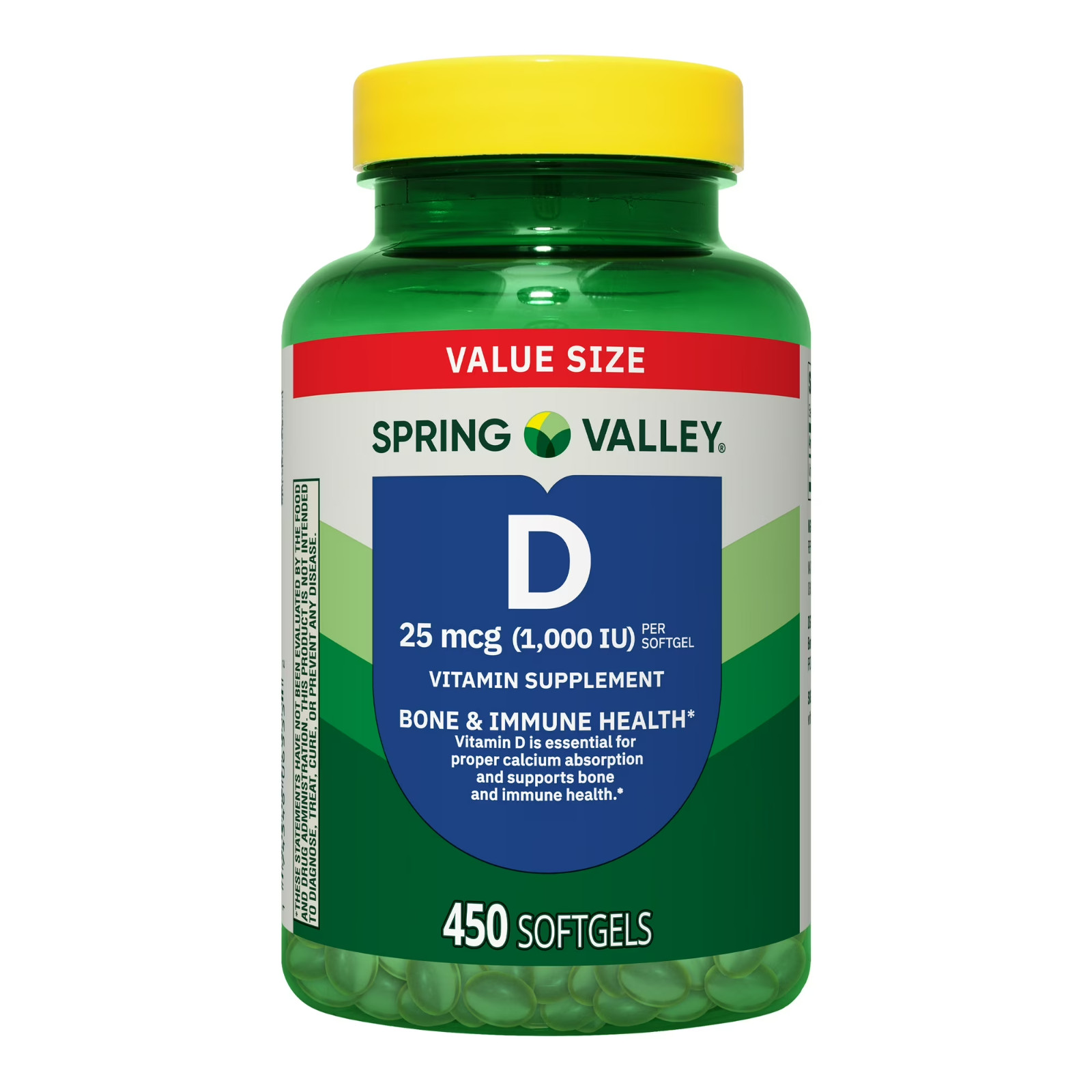 Spring Valley Vitamin D3 Softgels, 25mcg, 1,000 IU, 450 Count, Free  Shipping
