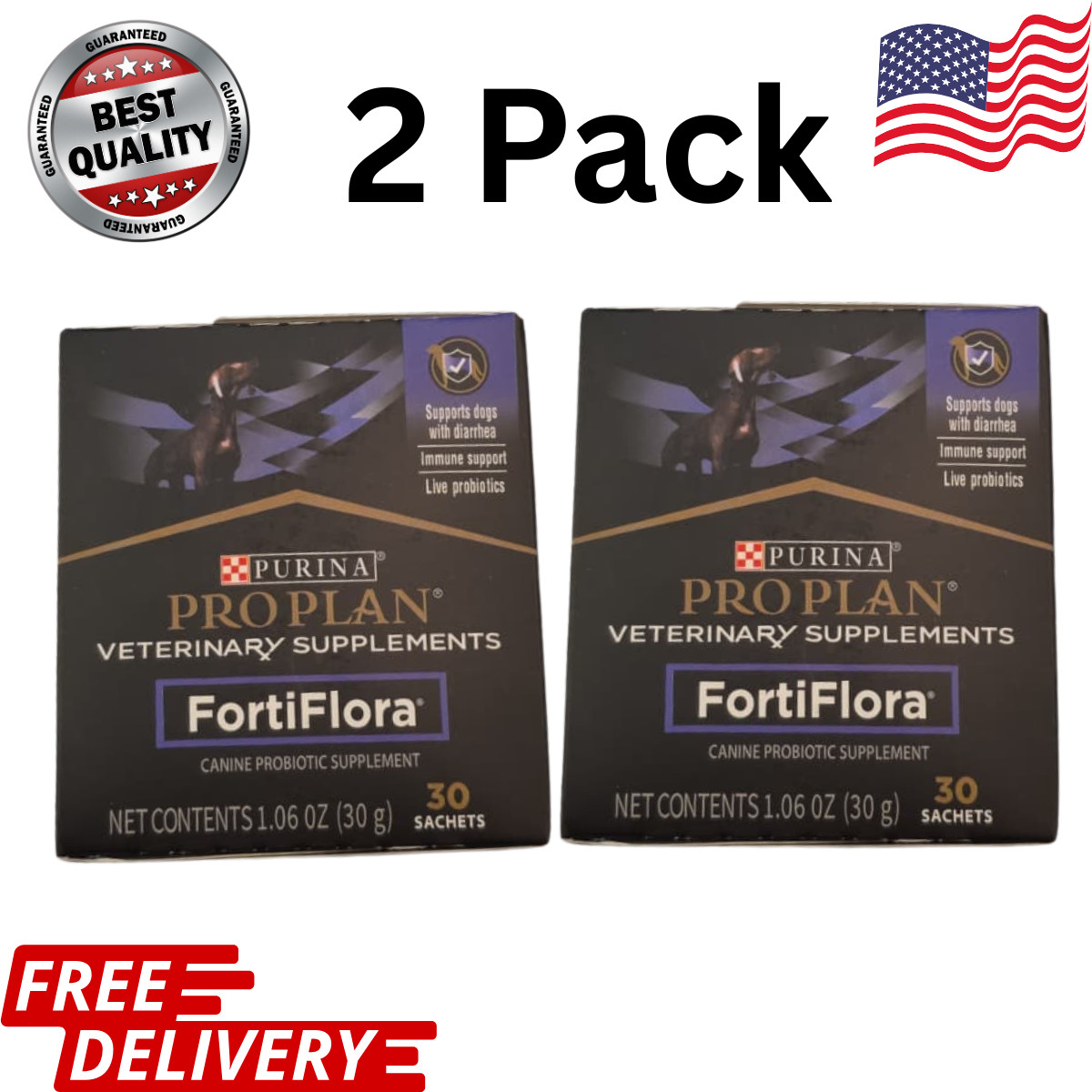 2 Pack Purina FortiFlora Pro Plan Veterinary Probiotic DOG Supplement-30 Packs