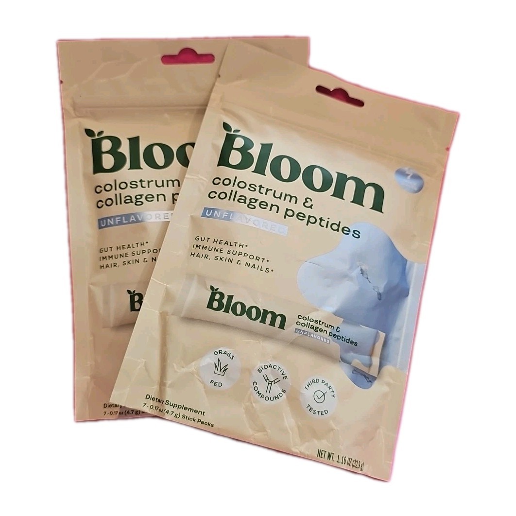 Pack of 2 BLOOM NUTRITION Colostrum & Collagen Peptides Powder Stick Packs 3/27