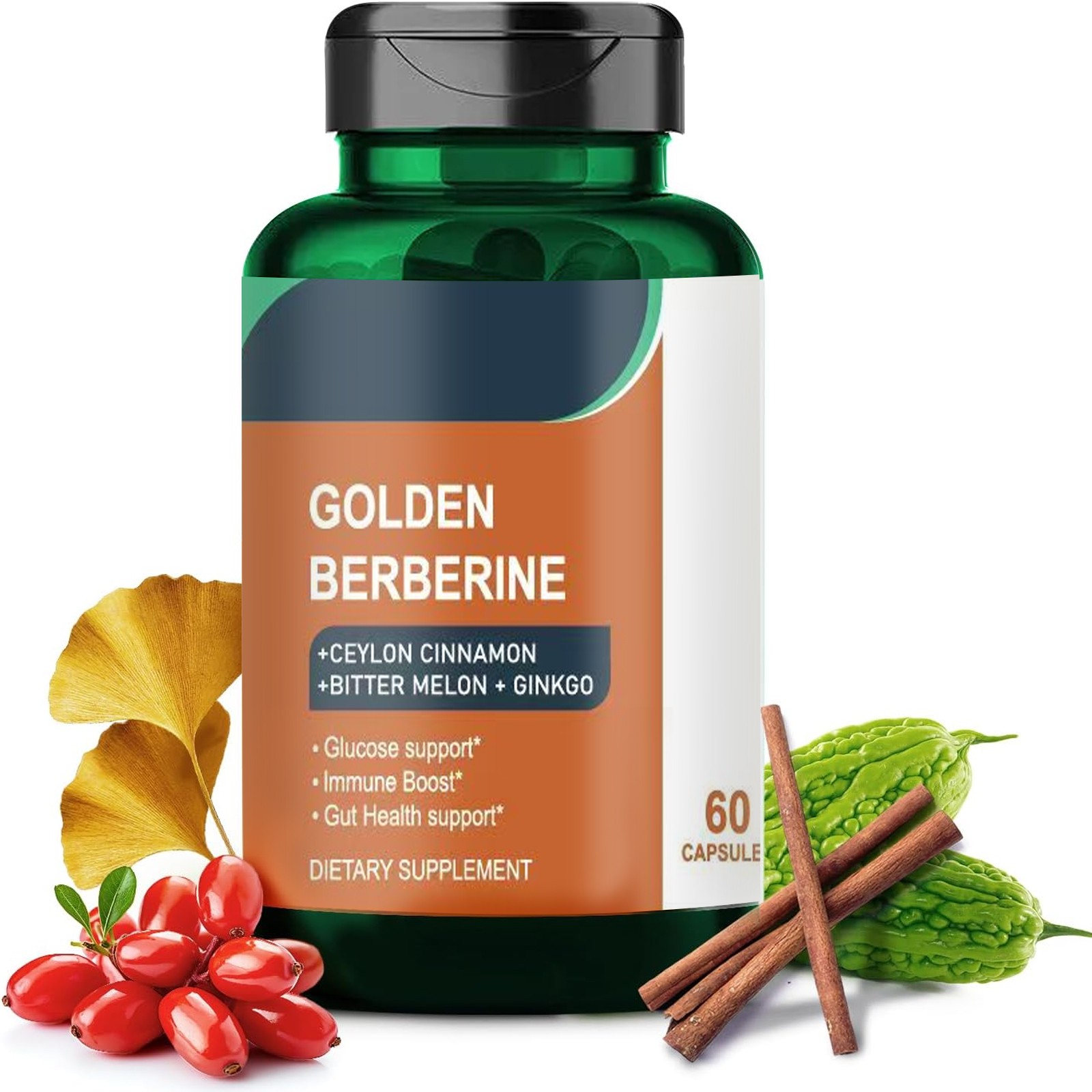 60 ct Golden Berberine Gut Health Supplement & Immune Support for Metabolism