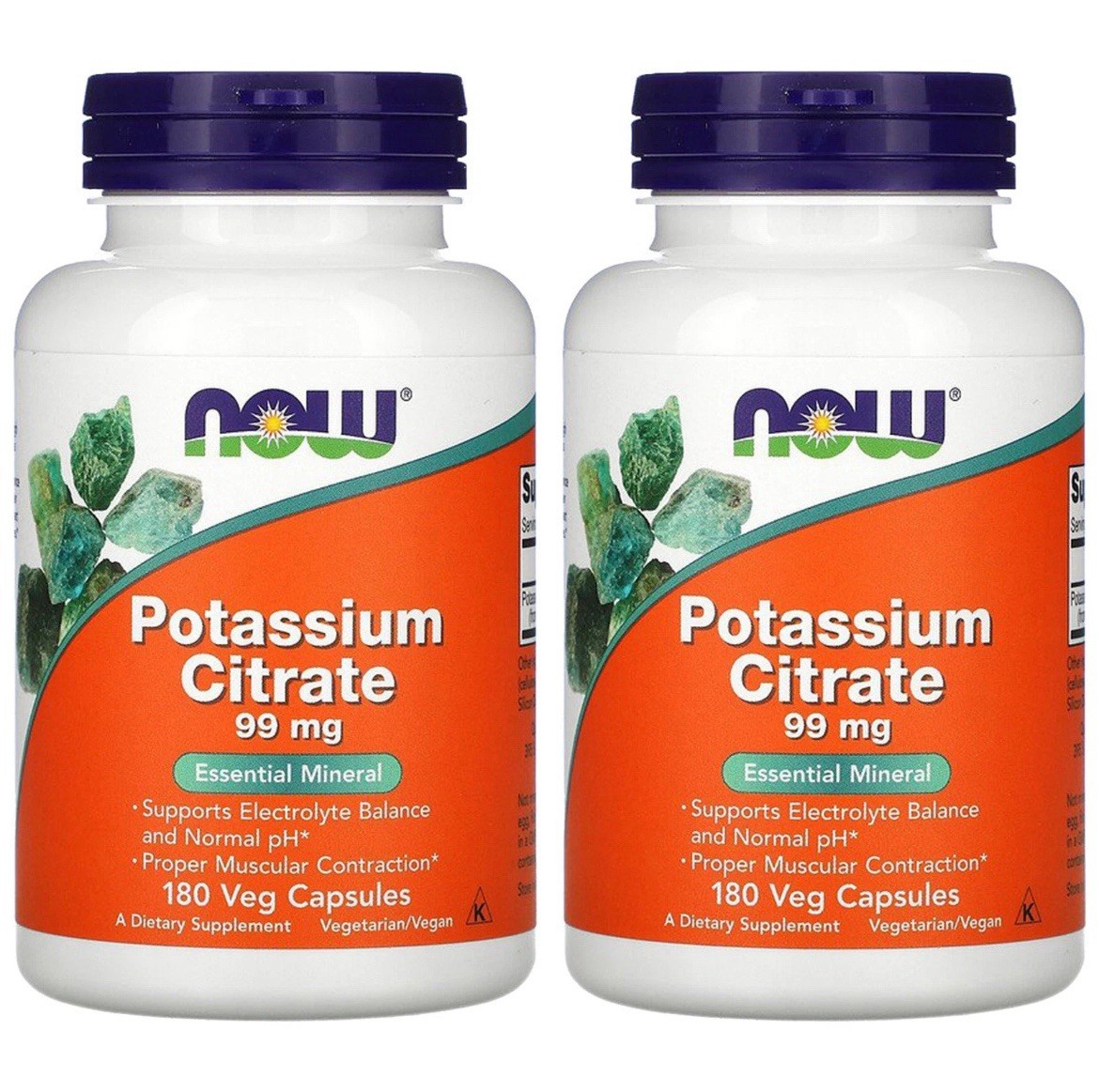 Now Foods, (2 Pack) Potassium Citrate, 99 mg, 180 Capsules Exp 2027+
