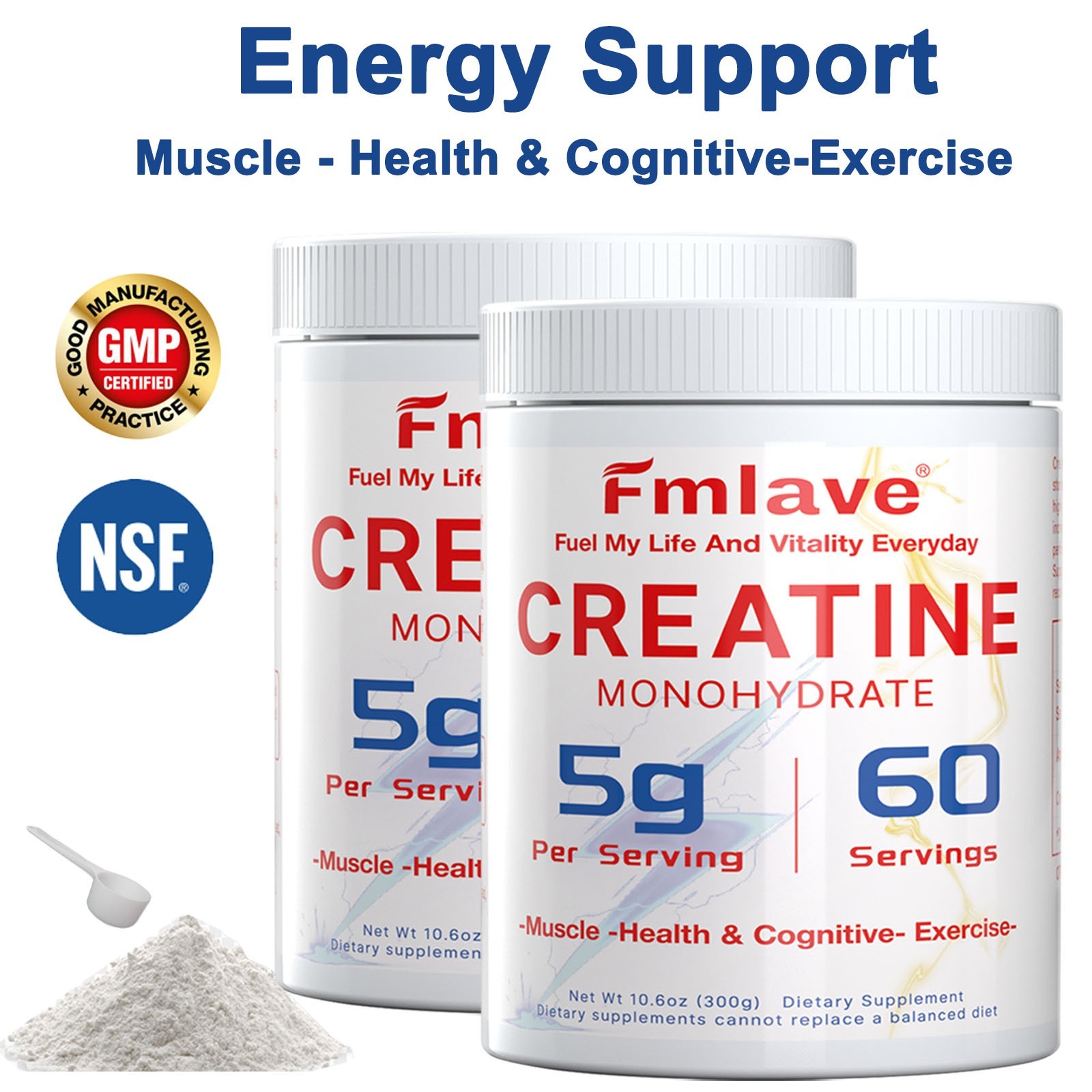 Creatine Monohydrate Powder Muscle gain (Micronized) 5g per serv 300g 2 Packs US