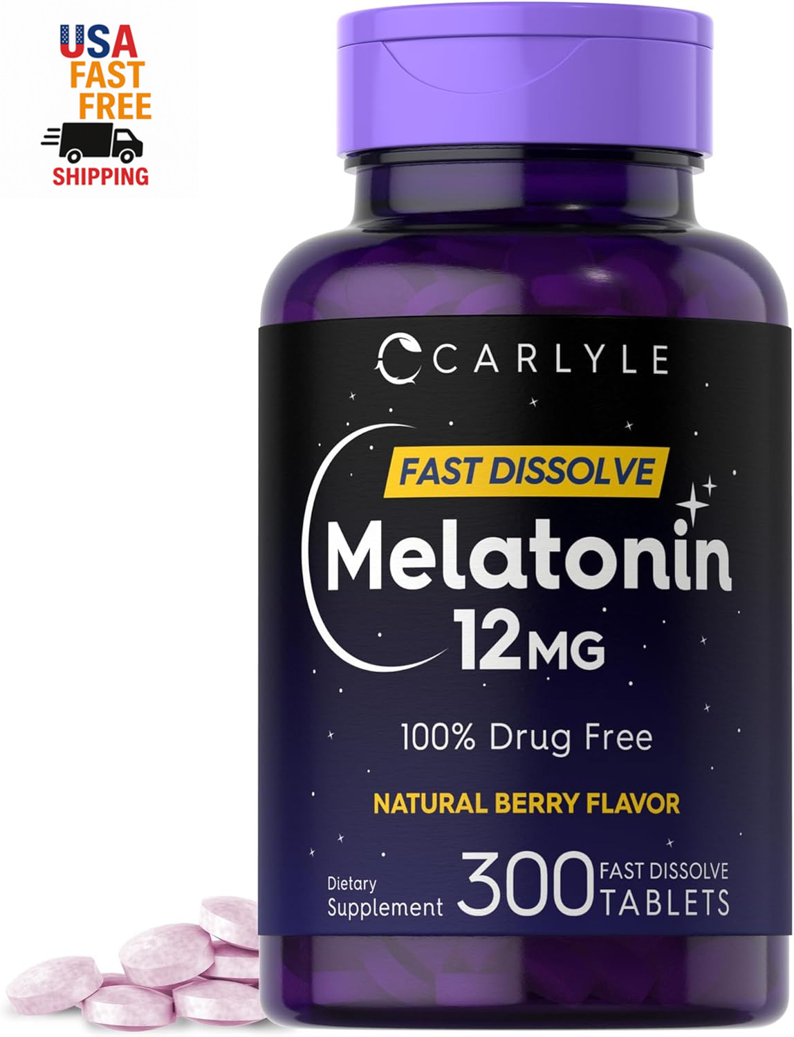 Melatonin 12 Mg Fast Dissolve Tablets, 300 Count, Natural Berry Flavor