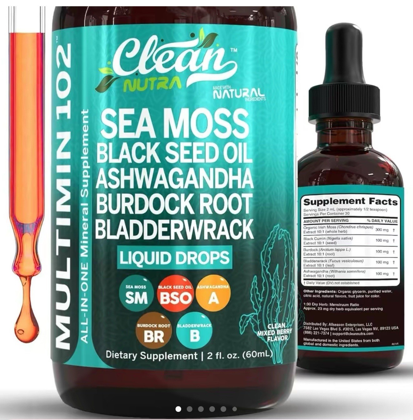 Sea Moss Liquid Drops Supplement with Black Seed Oil Ashwagandha Burdock Root &