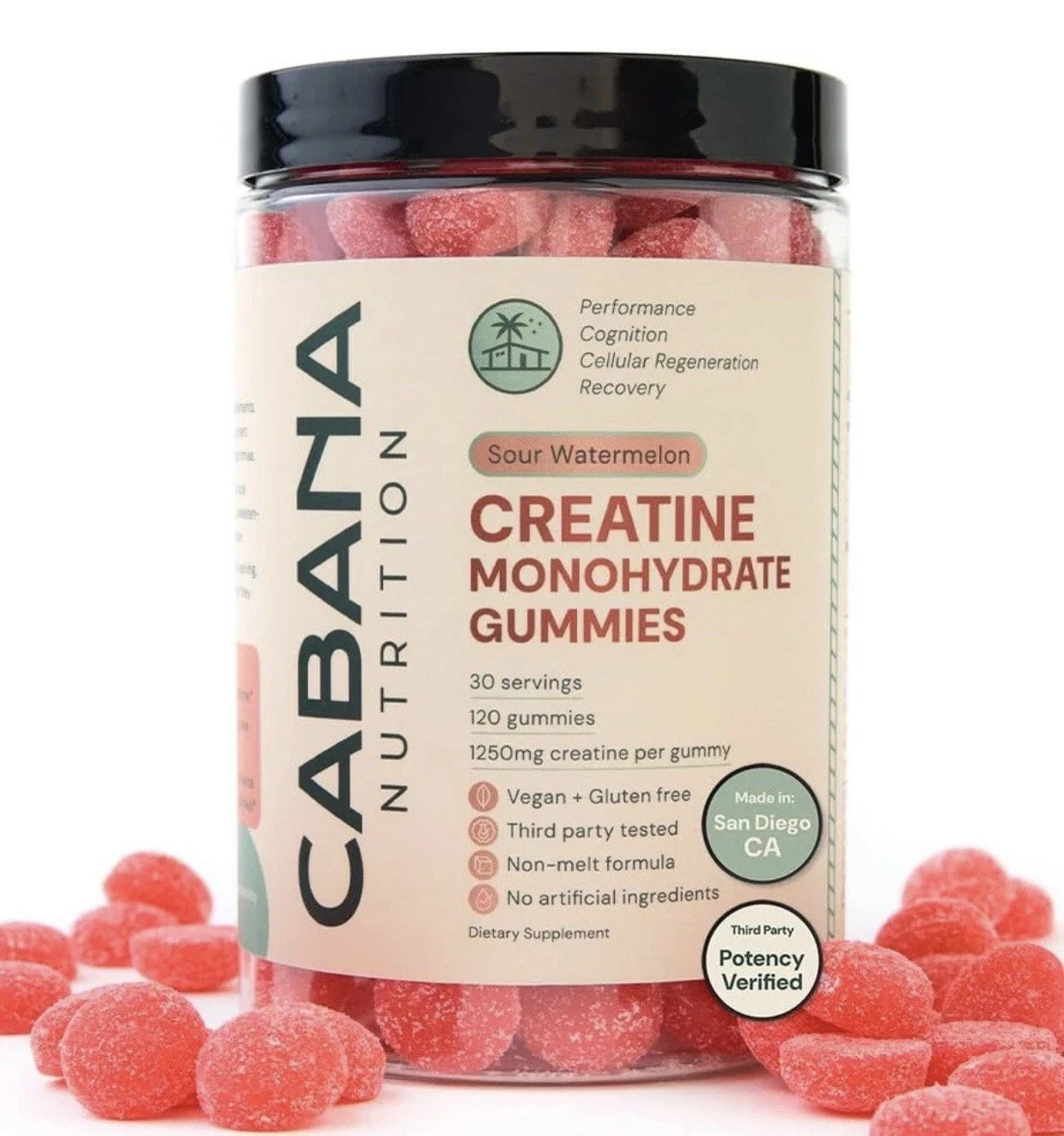 Cabana Nutrition Creatine Monohydrate 120 Gummies Sour Watermelon Flavor