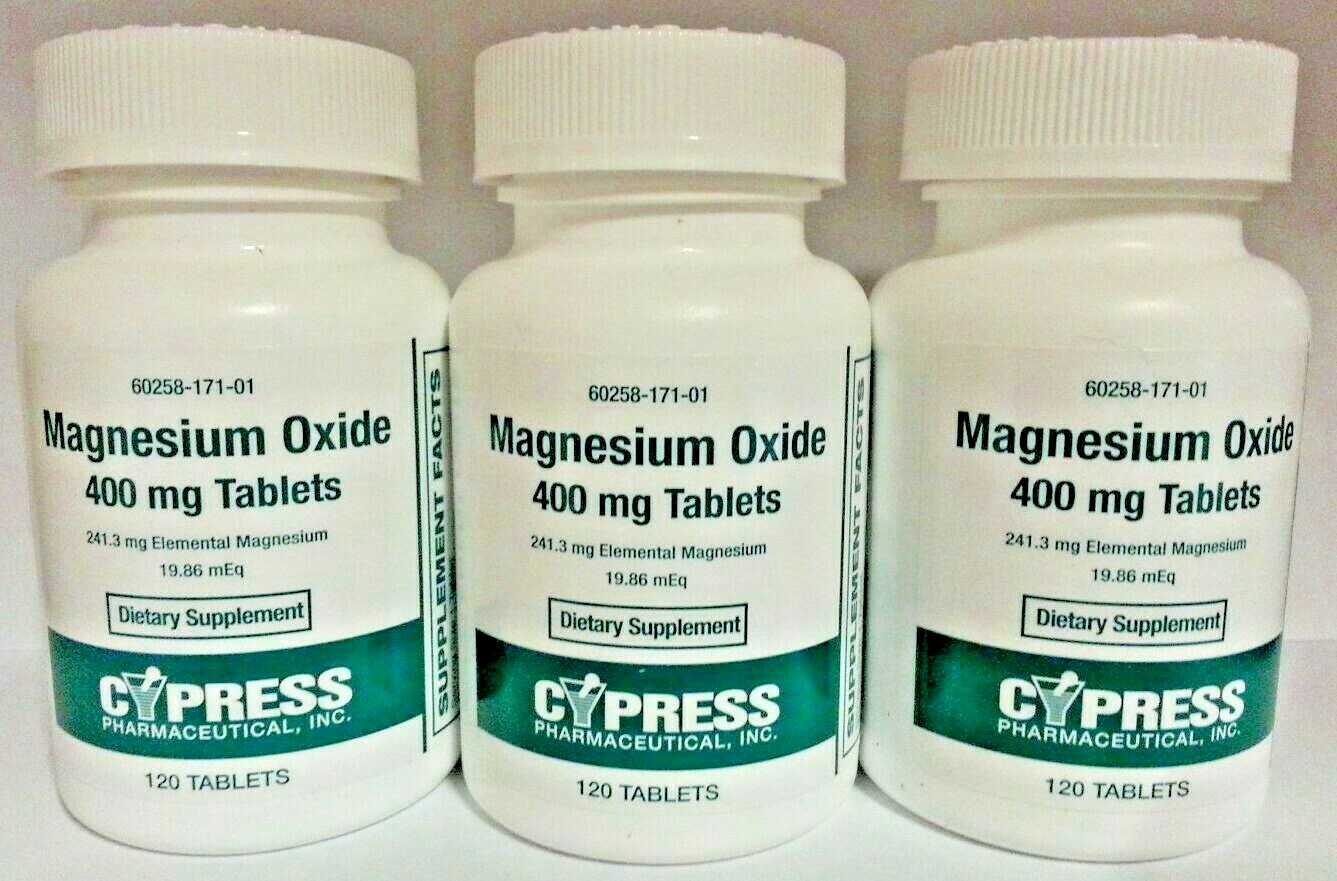 Cypress Magnesium Oxide 400mg Tablets 120ct -3 Pack- Expiration Date 11-2026