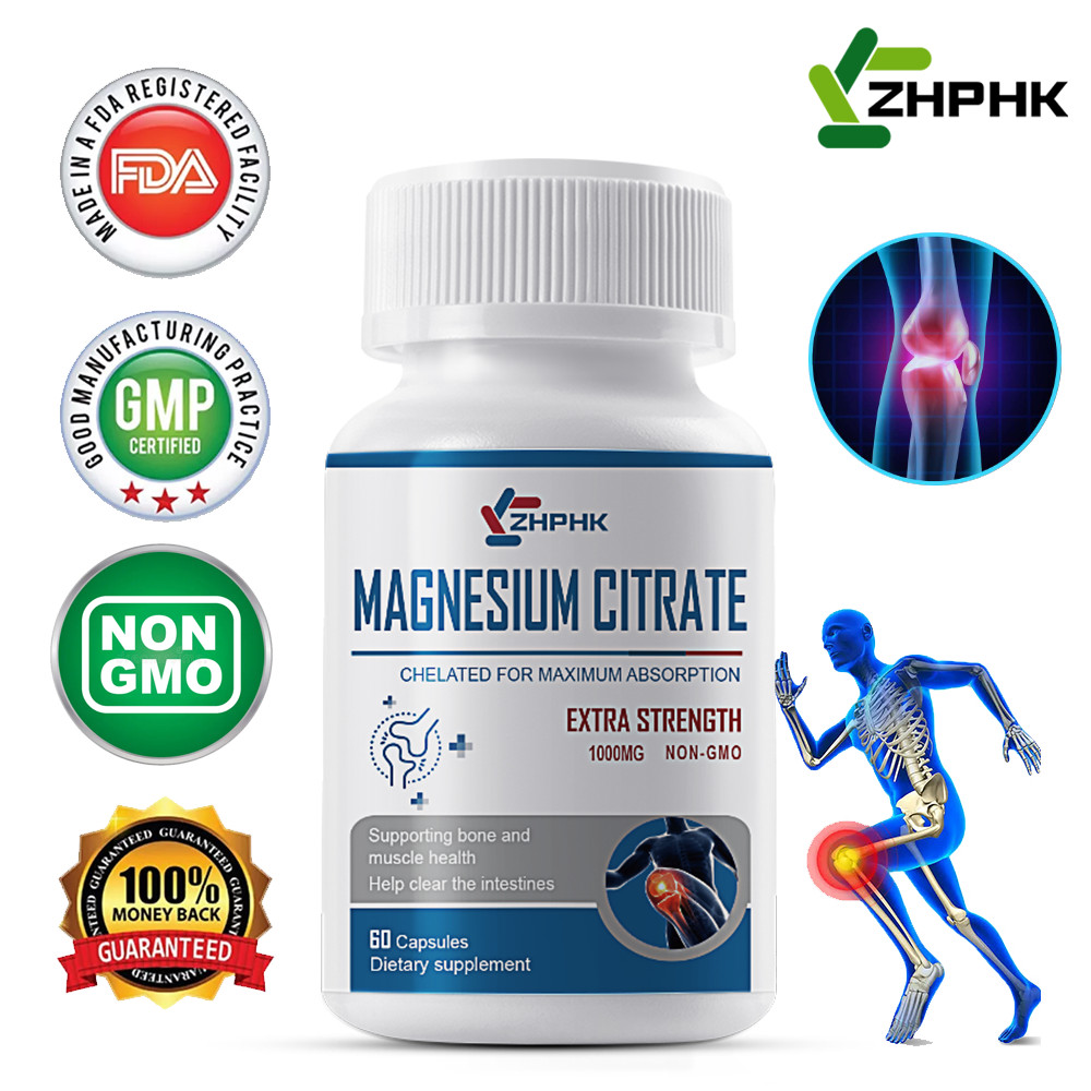 Magnesium Citrate Capsules 1000mg Per Serving – Highest Potency 60 Mag Capsules