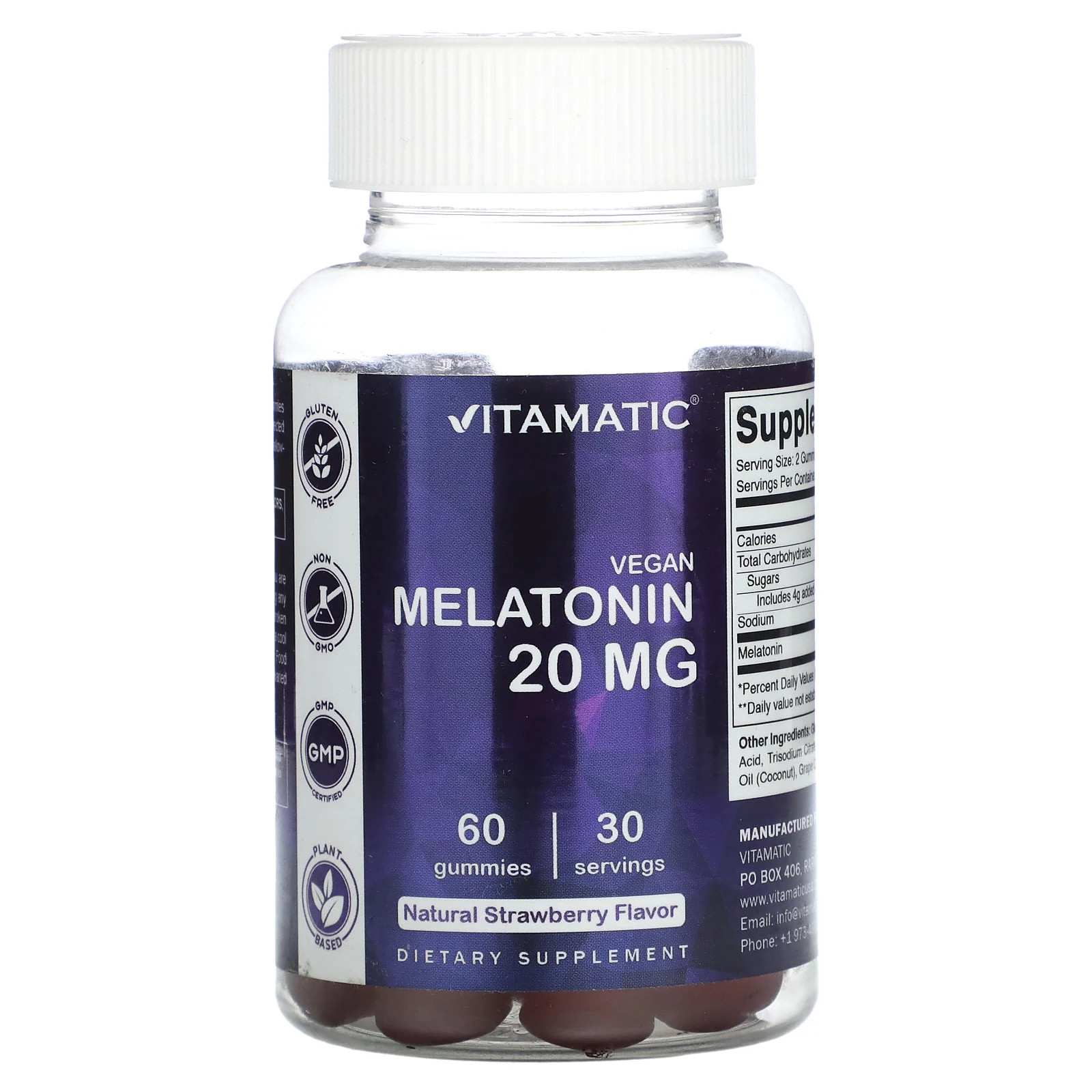 Vegan Melatonin Gummies, Natural Strawberry, 60 Gummies (10 mg per Gummy)
