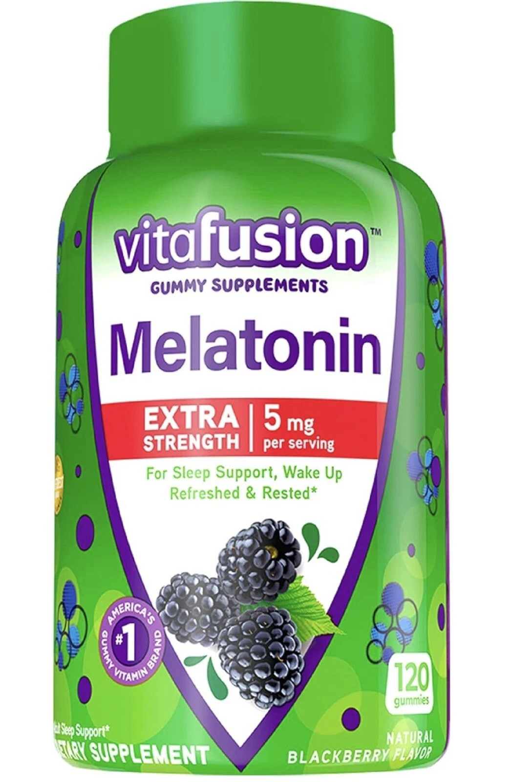 Vitafusion Extra Strength Melatonin Gummy Vitamins, Blackberry, 5mg, 120 Count