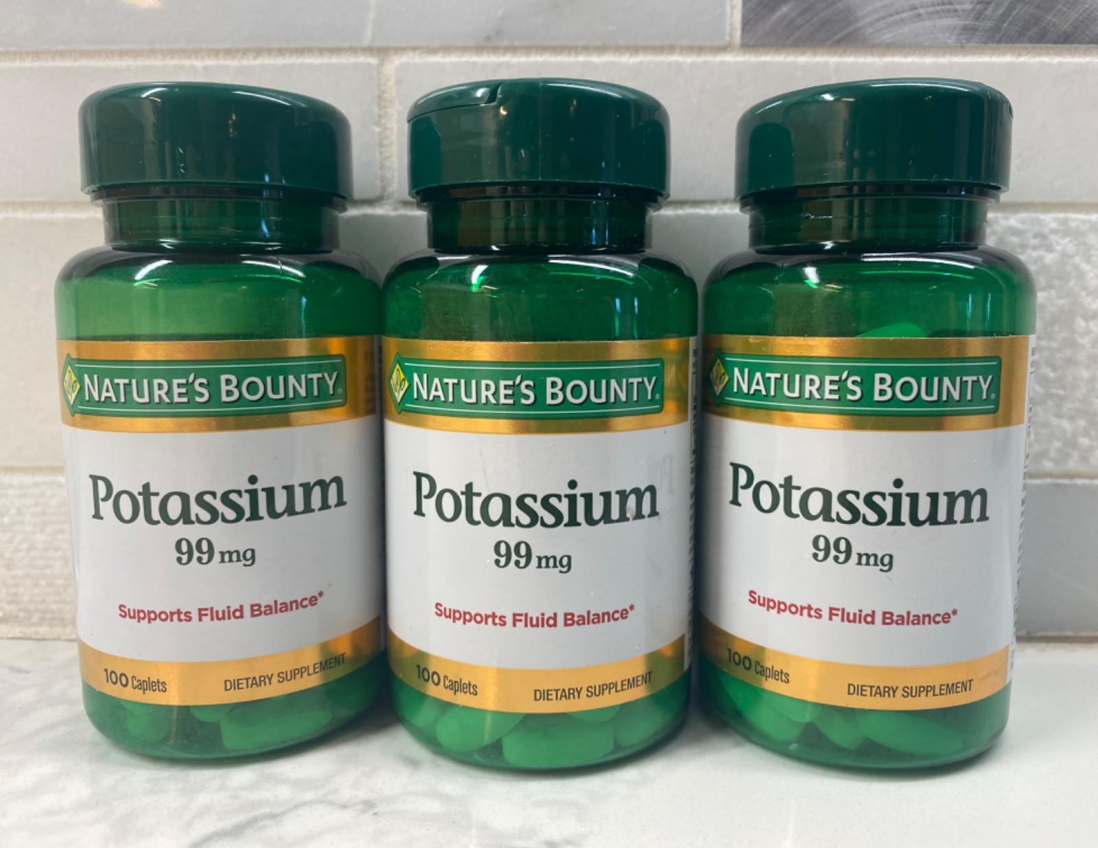 3 Nature’s Bounty Potassium 99mg 100 Caplets per Bottle Exp: 07/2027