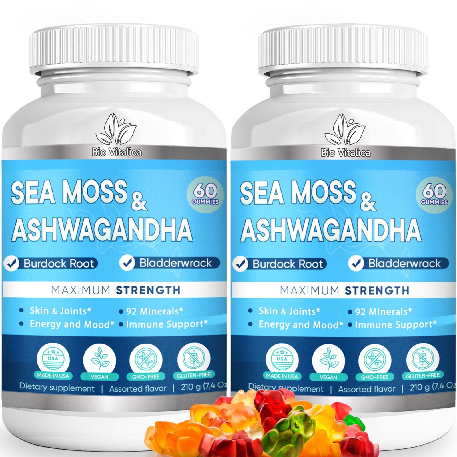 Sea Moss Ashwagandha Gummies by BioVitalica Organic Irish Seamoss & Ashwa Root