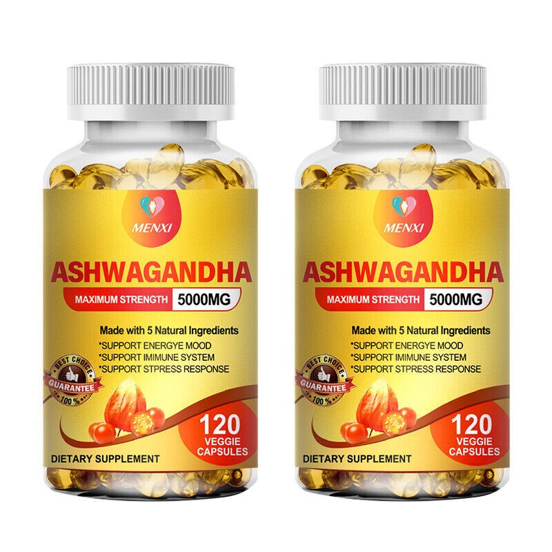 Organic Ashwagandha Capsules 5000mg 240 Capsules with Black Pepper Root Powder