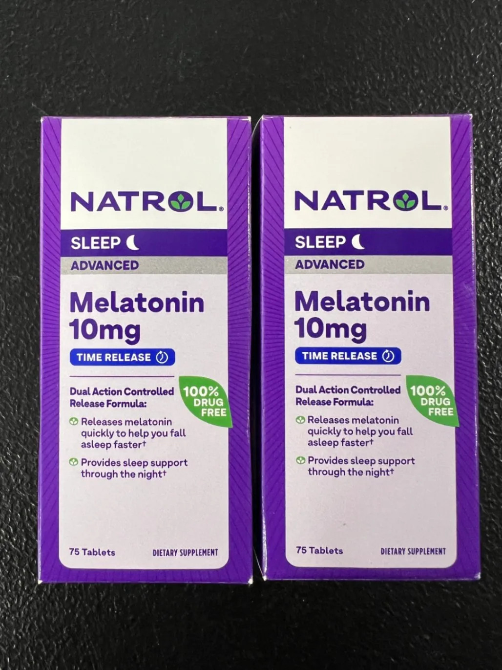 2x Natrol Advanced Sleep Melatonin 10mg Time Release 75 Tablets Drug Free Sleep