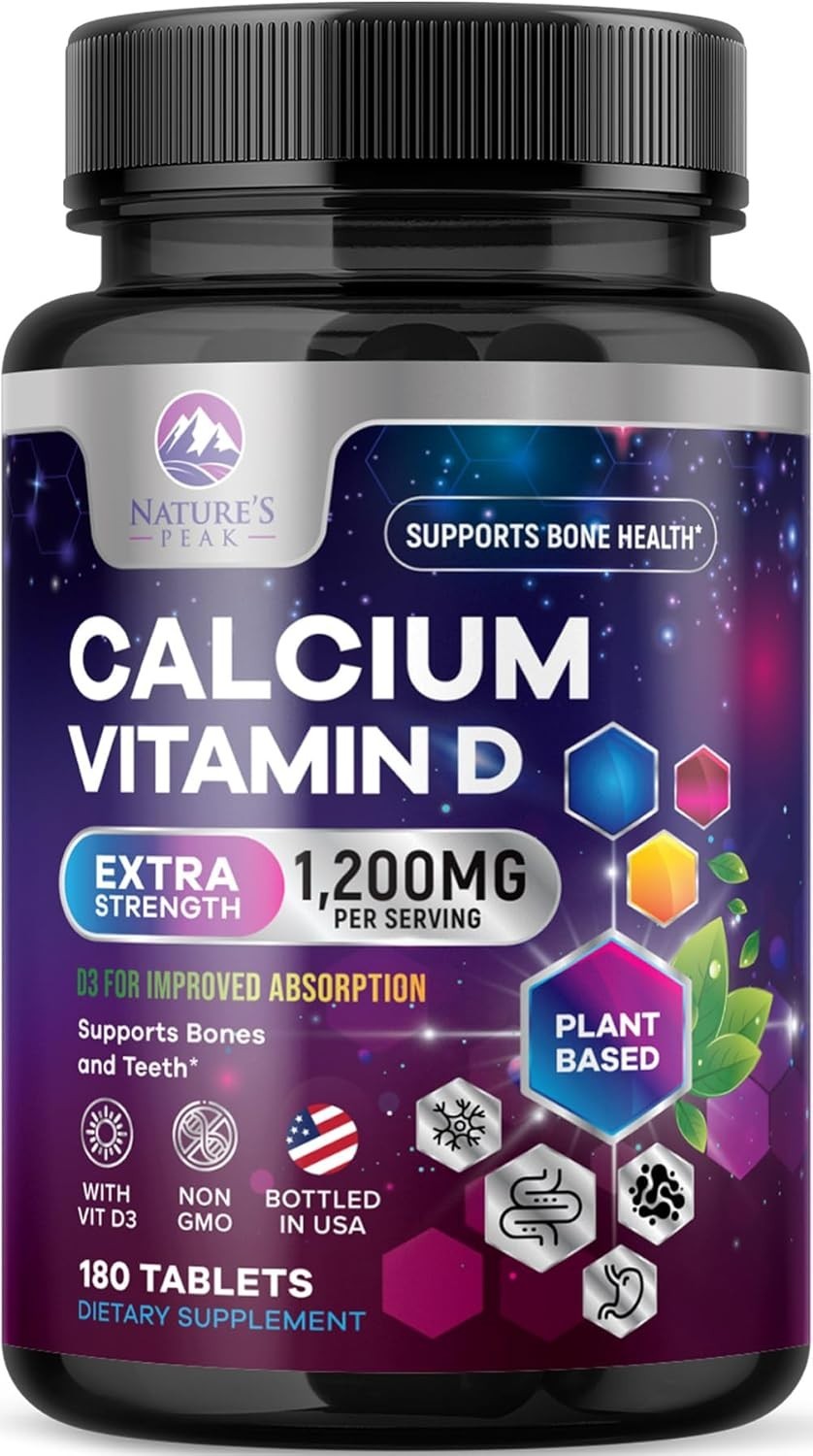 Calcium 1200mg with Vitamin D3 Supplement for Strong Bones & Muscle Support
