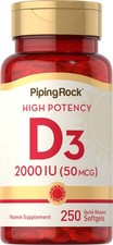 Vitamin D3 2000 IU Softgels | 250 Count | Non-GMO | by Piping Rock