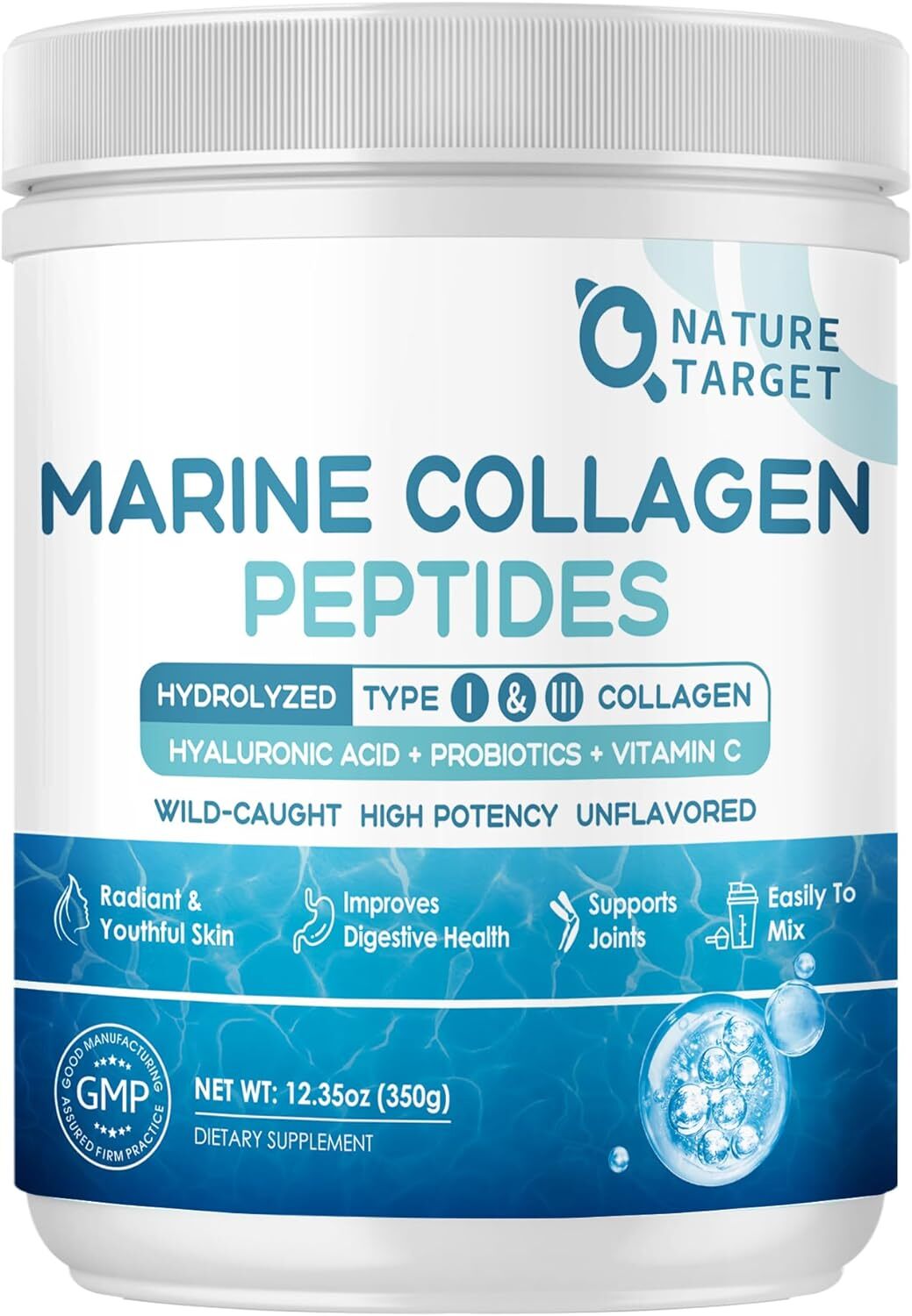 NATURE TARGET Marine Collagen Peptides Powder – Type I & III Hydrolyzed 35 Serv.