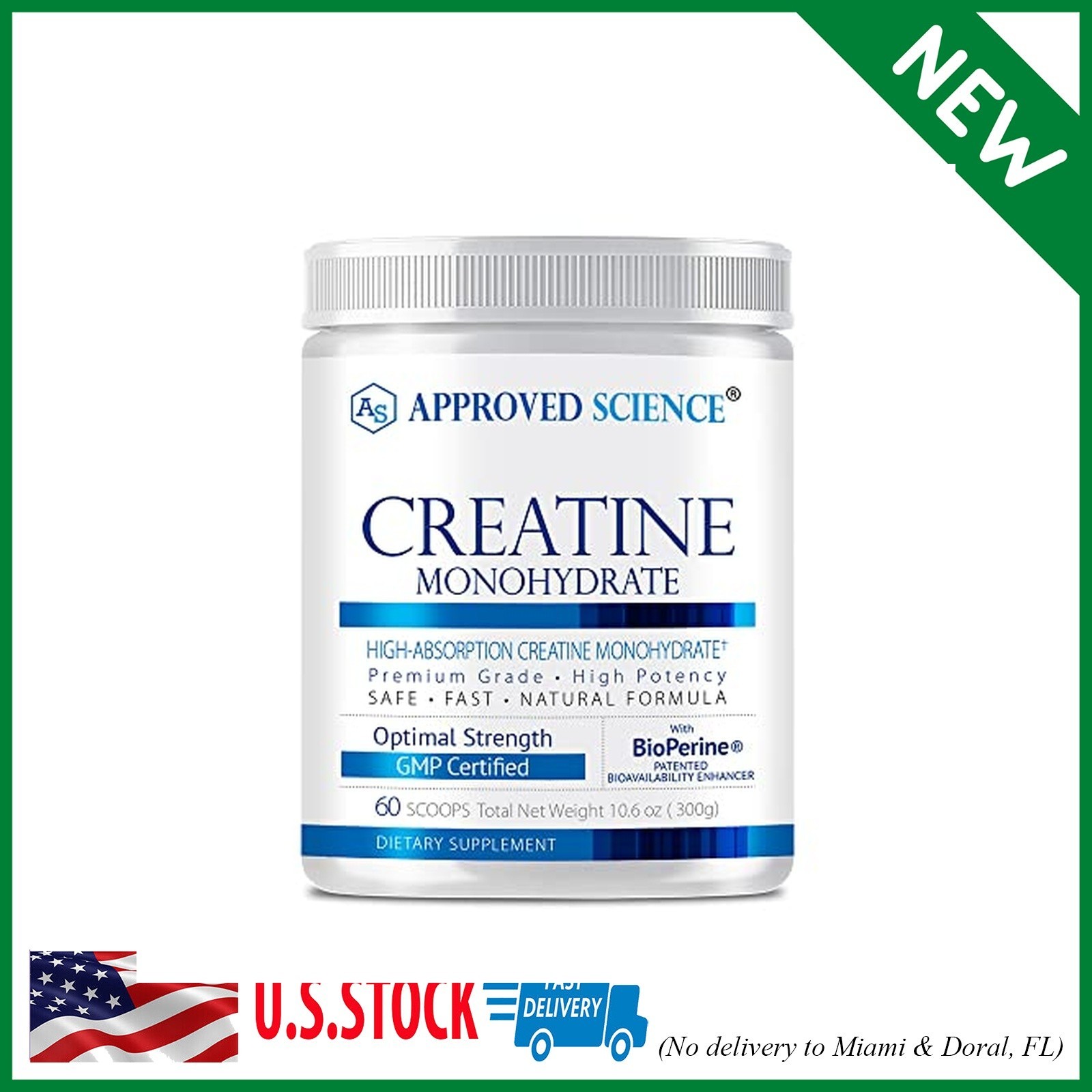 Approved Science Creatine Monohydrate Powder with BioPerine – Supports Lean Musc