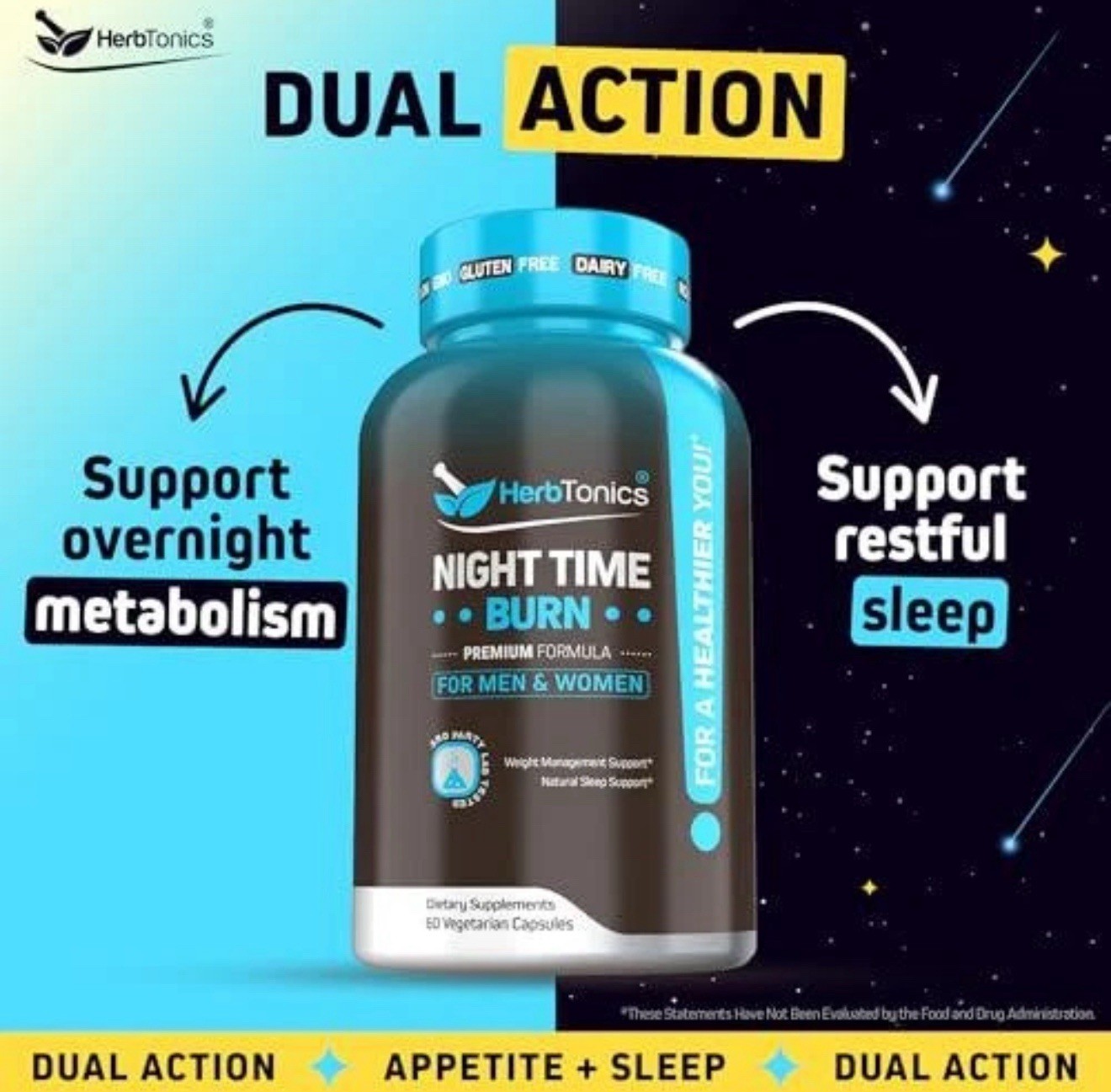 Herbtonics Night Time Weight Supplement and Sleep Aid Dual-Action Metabolism New