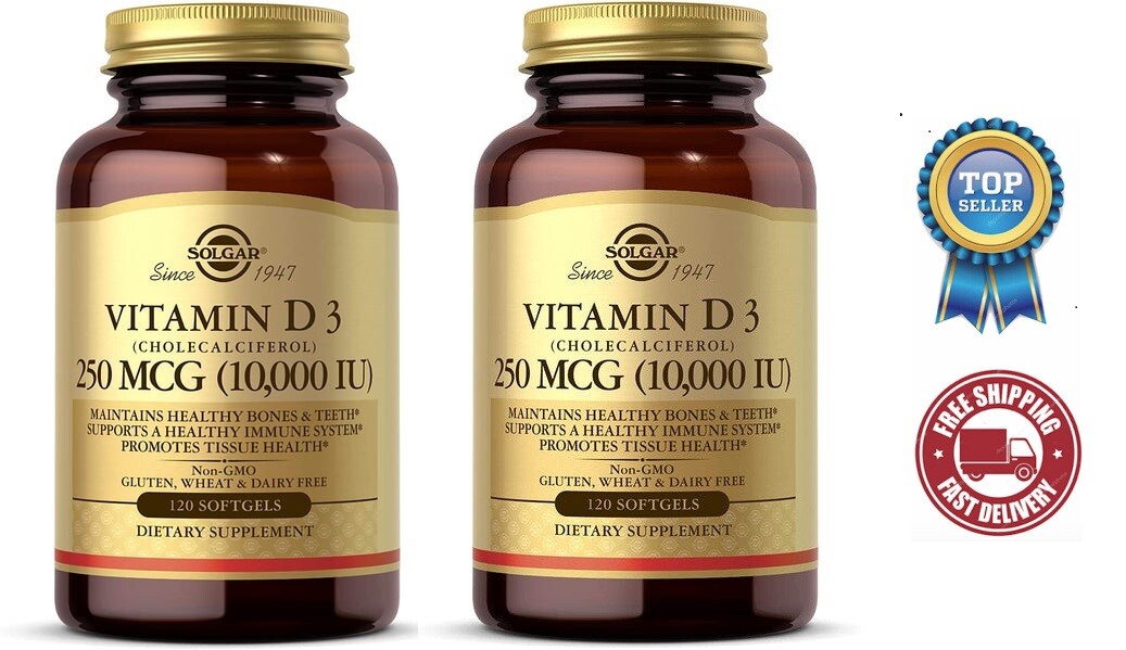 Solgar Vitamin D3 Cholecalciferol 10000 IU, 120 Softgels-2 Pack