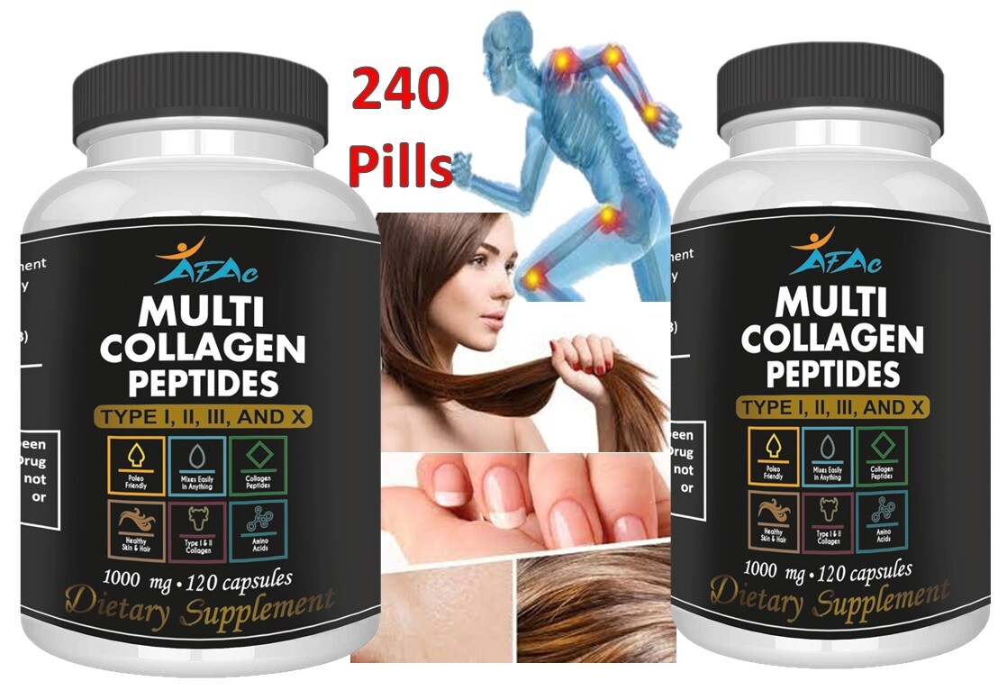 Collgen hydrolyzed Peptide 240 capsules Hair Skin Nails Wrinkles Capsules