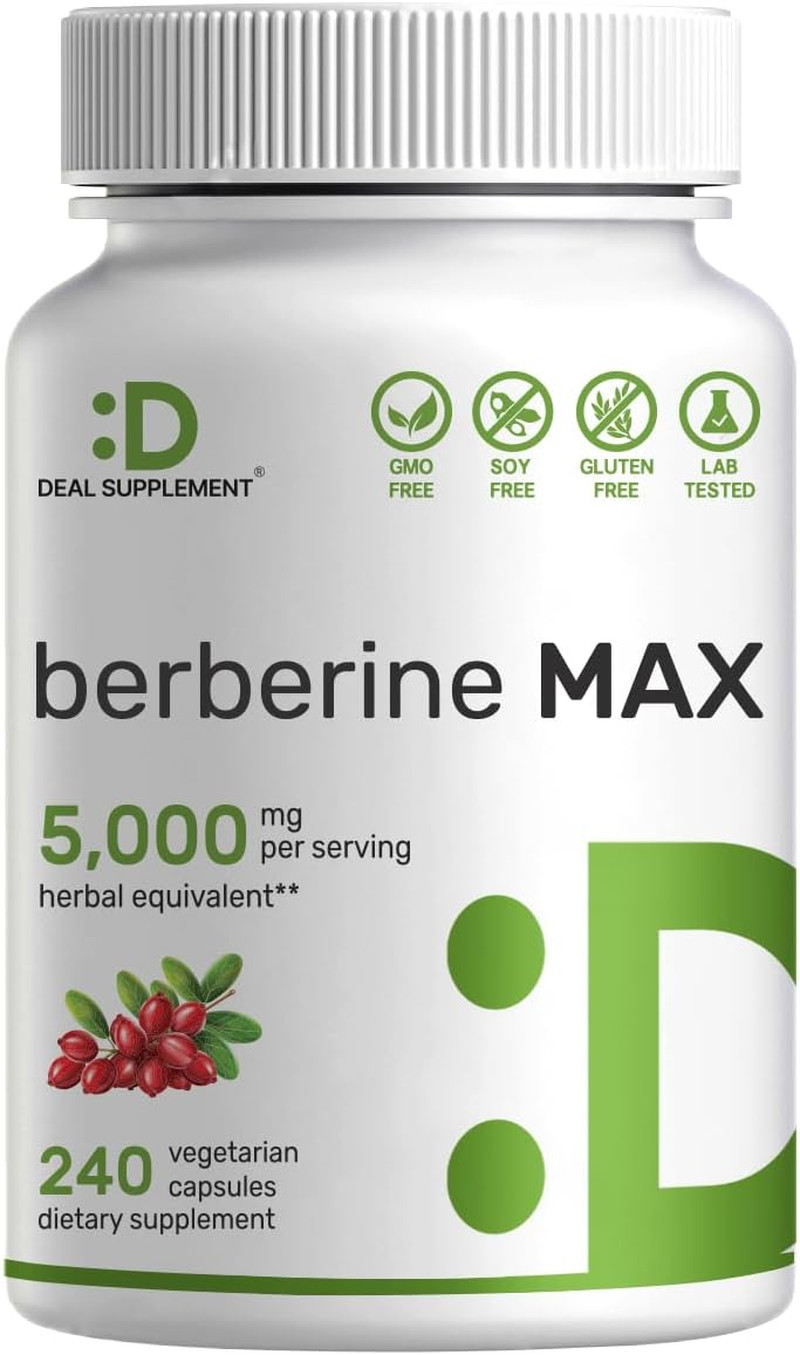 Berberine Max Supplement with Turmeric, 5,000Mg per Serving, 240 Veggie Capsu…