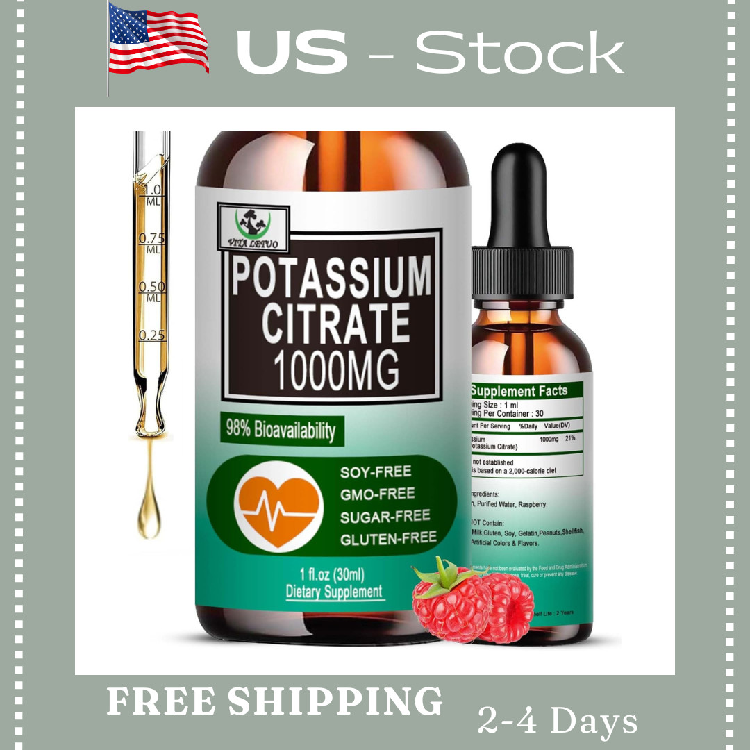 Potassium Citrate Liquid Drops,Potassium Supplement 1000Mg Liquid Support Muscle