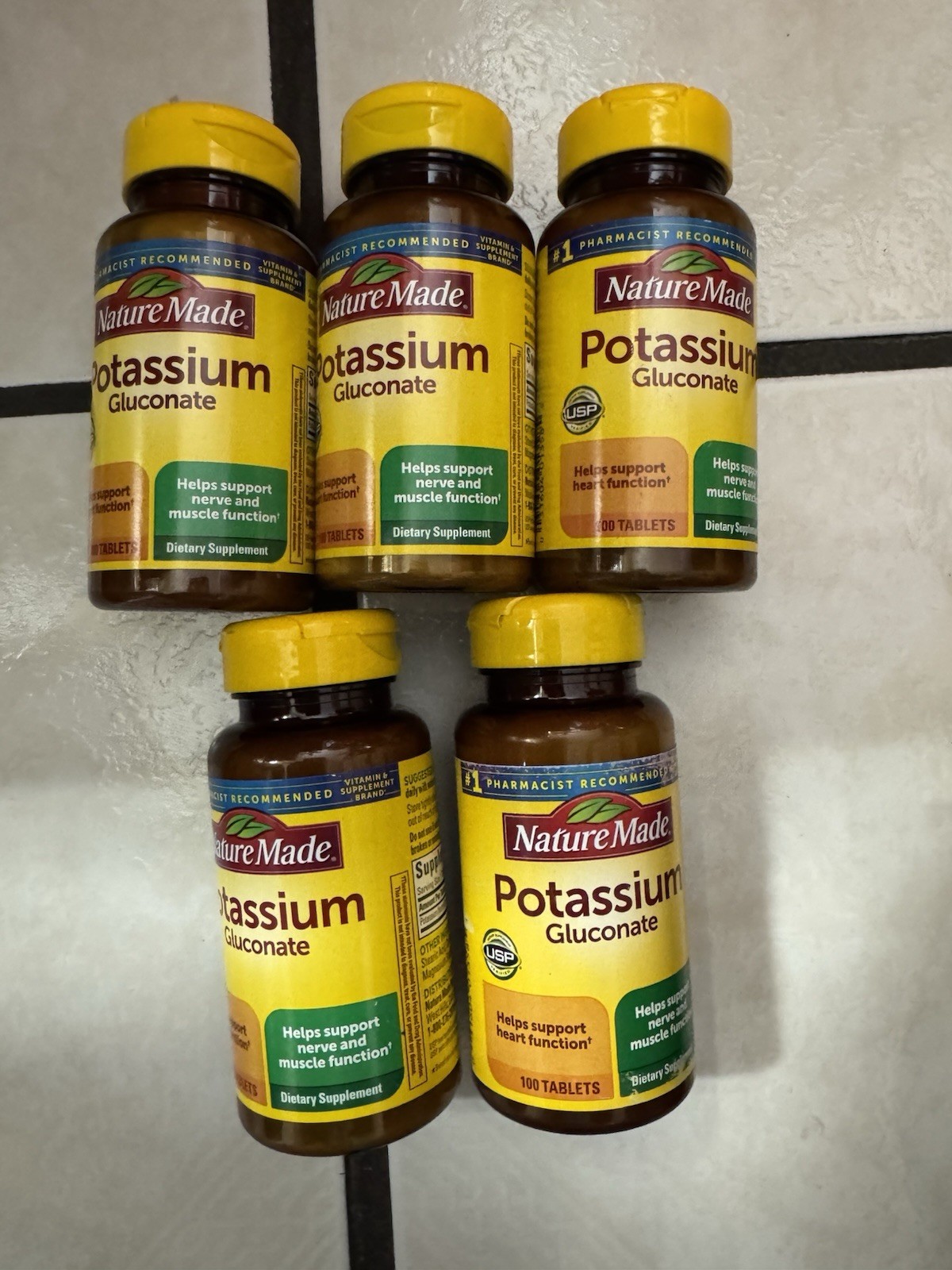 (5) Nature Made Potassium Gluconate 100 Tablets lot of 5 EXP May 2028 or later