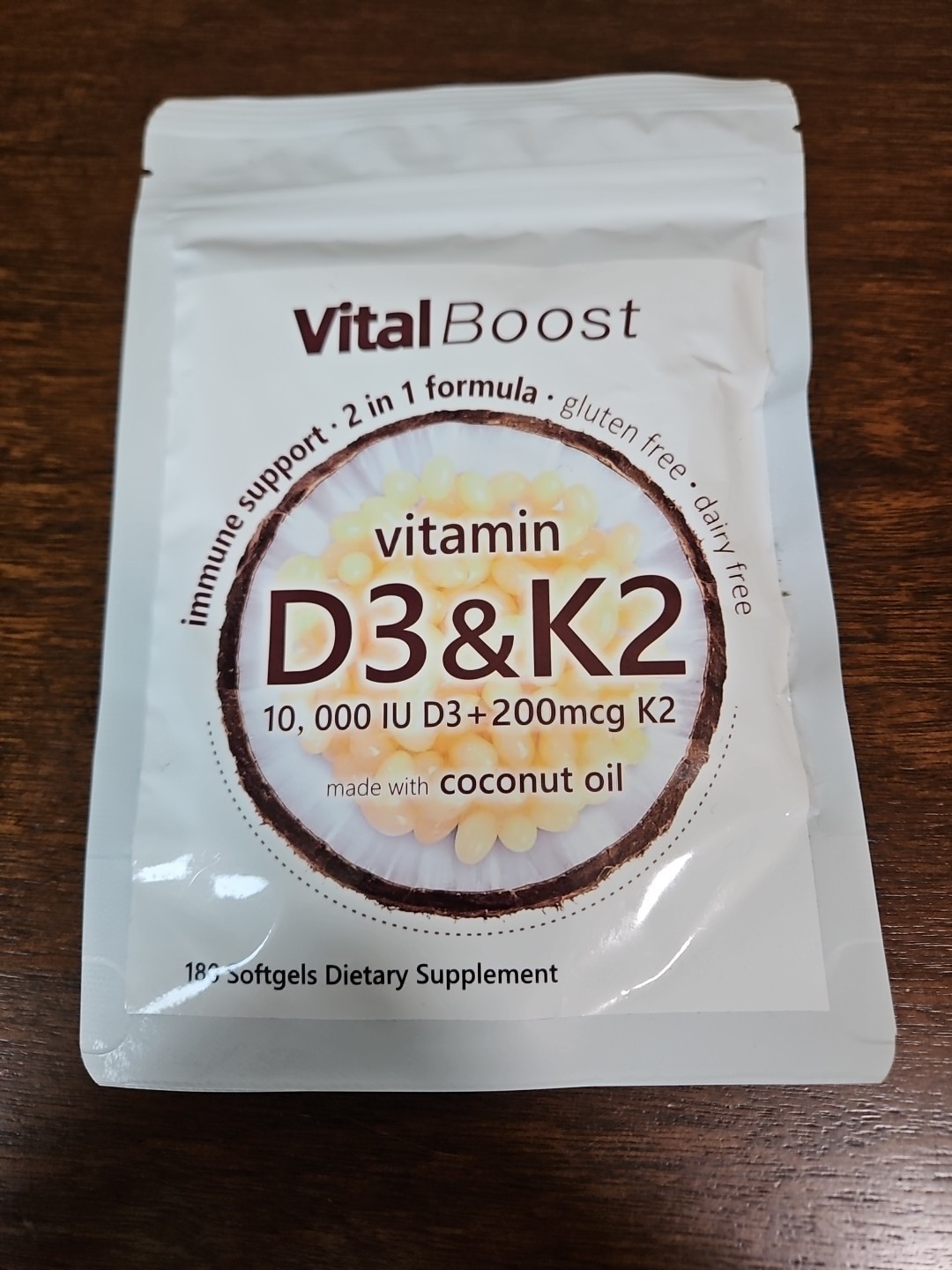 Vital Boost Vitamin D3 10000 IU D3 200 MCG K2 With Coconut Oil Exp 12/26