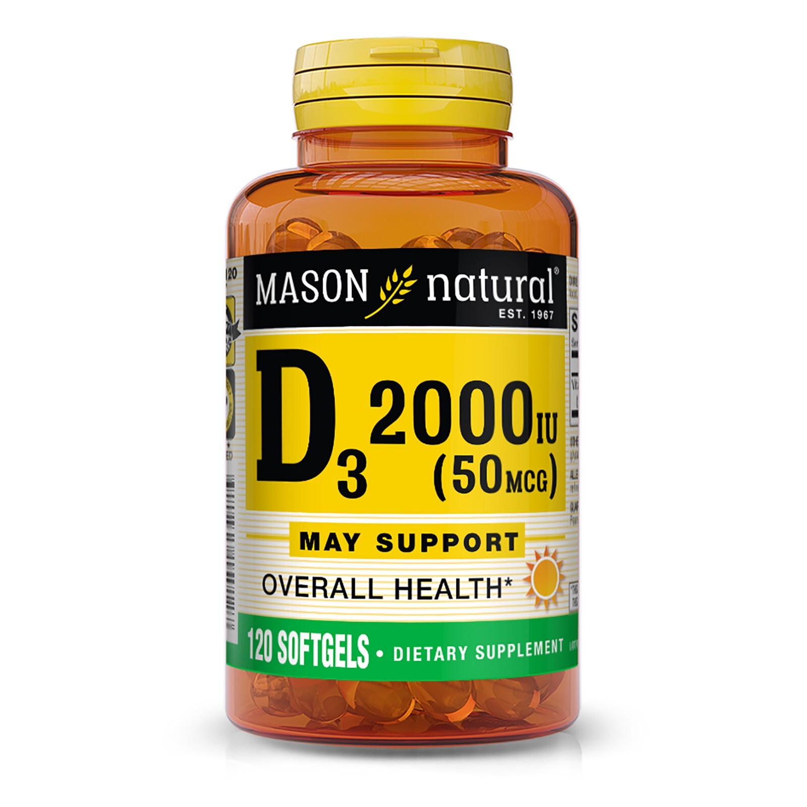 Mason Natural Vitamin D3 50 mcg 2000 IU Strengthens Bones & Muscles 120 softgels