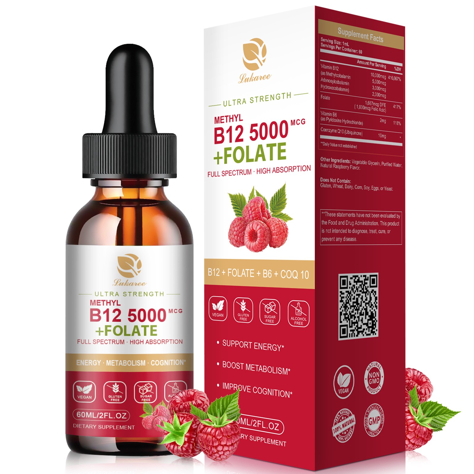 Vitamin B12 Sublingual Drops Vegan Vitamins Liquid-Full Spectrum-Methylcobalamin
