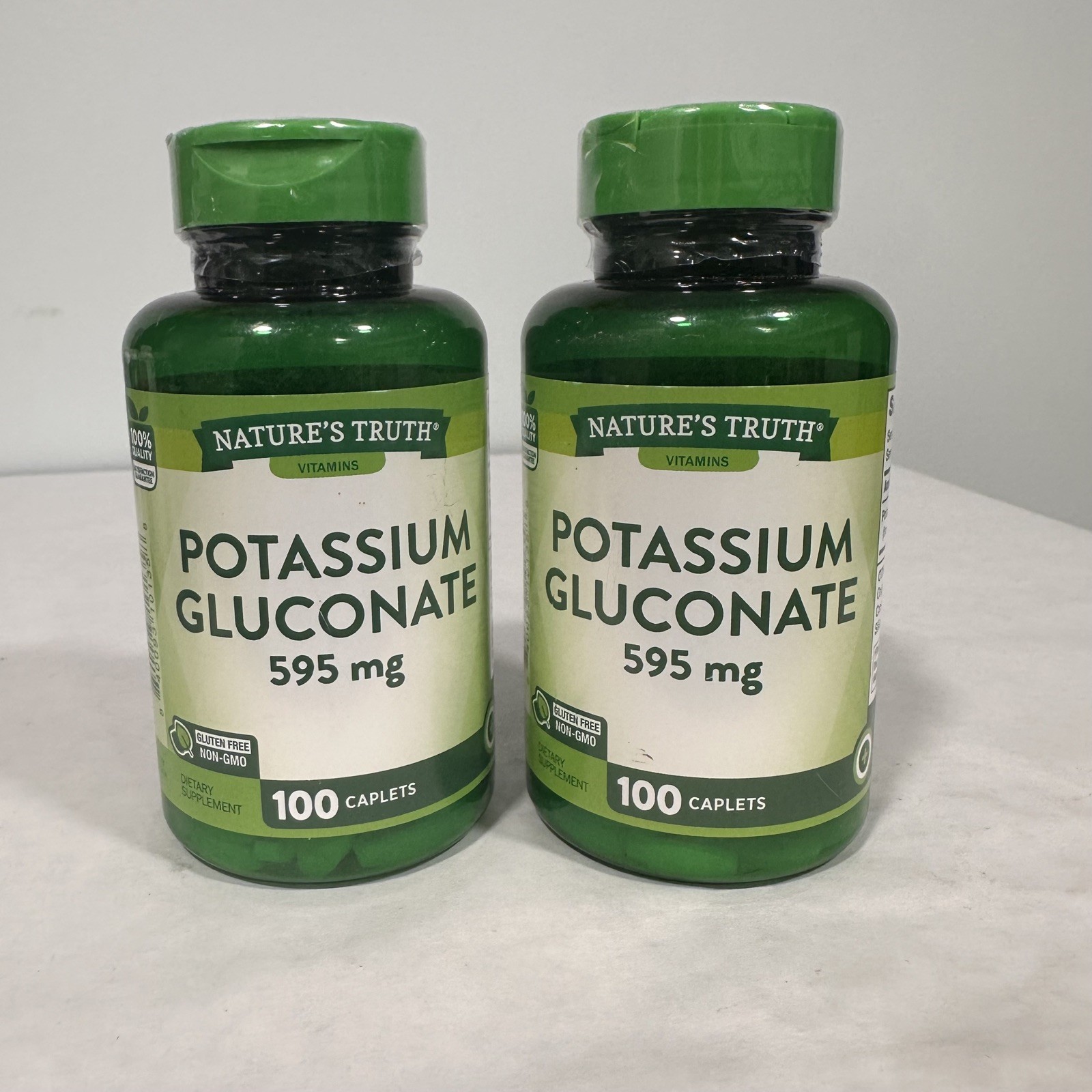 2 pack Nature’s Truth Potassium Gluconate 595 Mg, 100 Caplets Each, Exp 12/2026