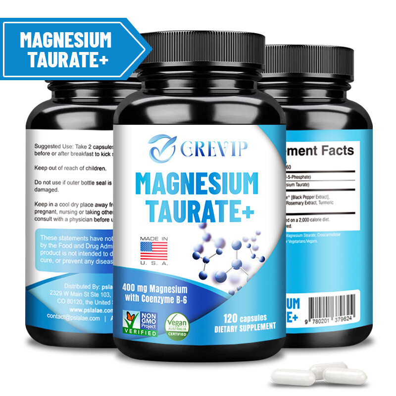 120pcs Magnesium Taurate 400mg – Cardiovascular Health, Reduces Anxiety, Non-GMO