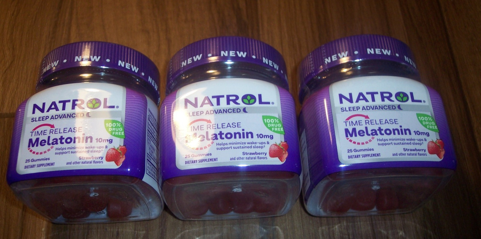3 25 Count Natrol Time Release Melatonin 10 mg Strawberry  Gummies 04/26 UB3
