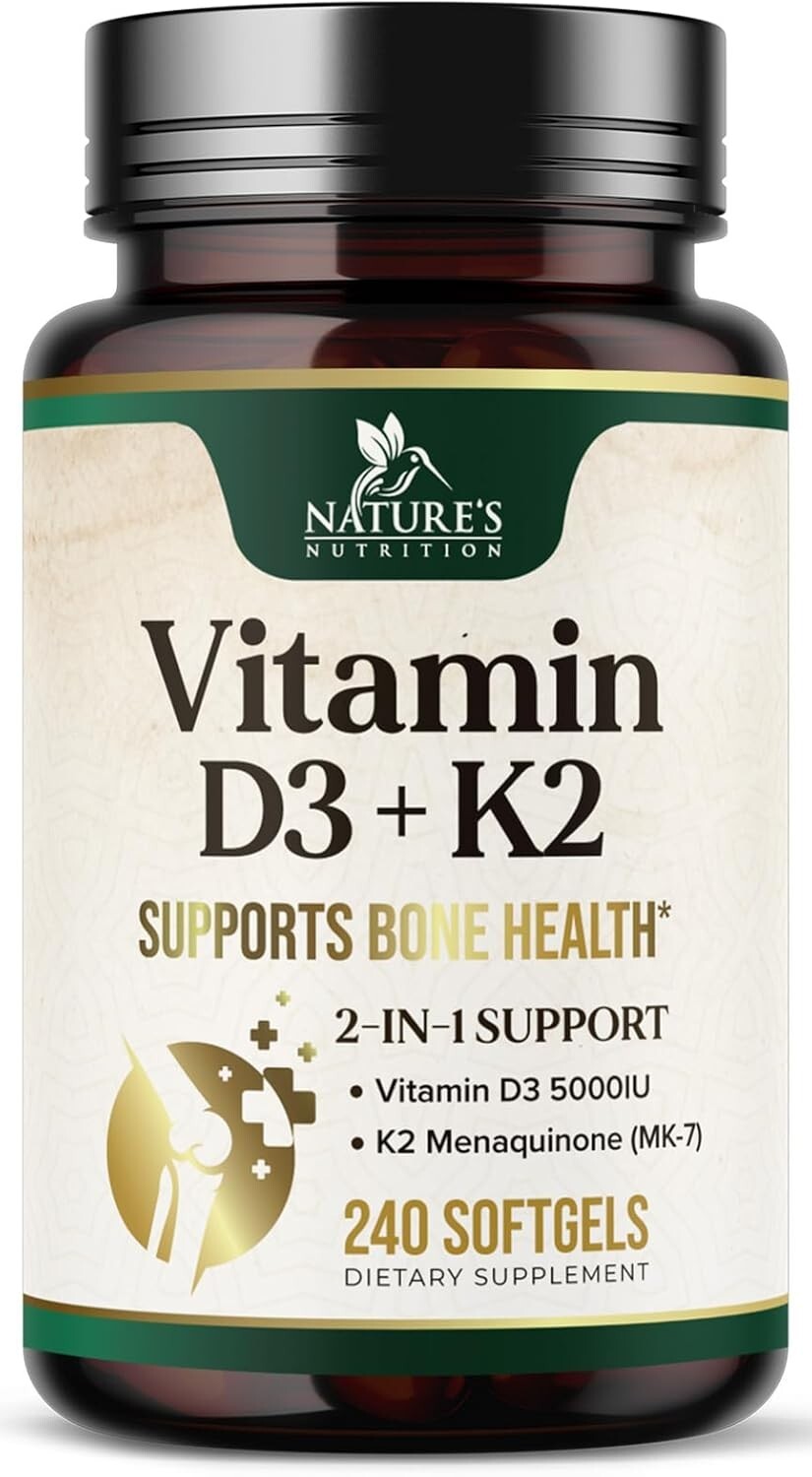 Vitamin D3 K2, 5000 IU Vitamin D3 & 100 mcg Vitamin K2 MK-7 Bone Heart Health
