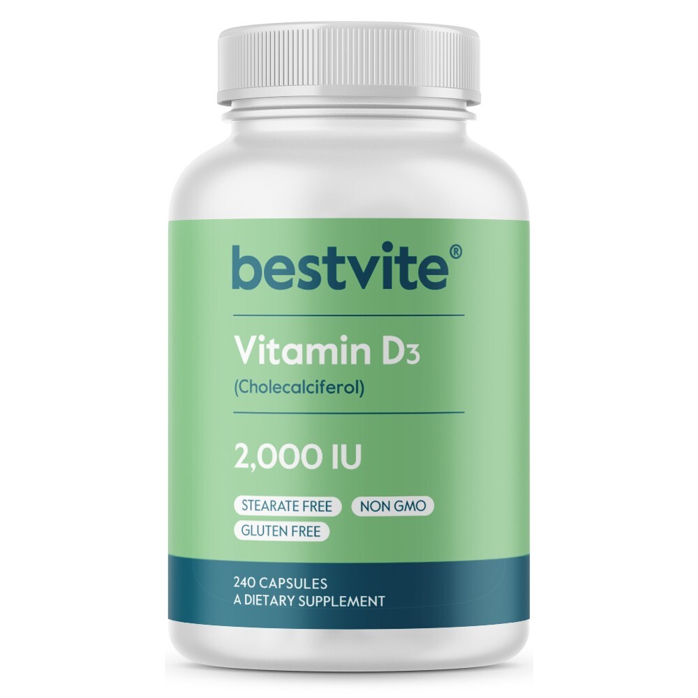 Vitamin D 2000 IU (240 Capsules)-No Stearates-Non GMO-Gluten Free