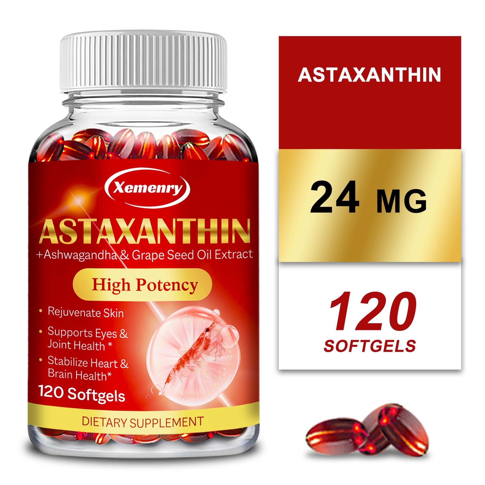 Astaxanthin 24mg Capsules – Supports Skin, Eye, Joint Heart Health Immunity