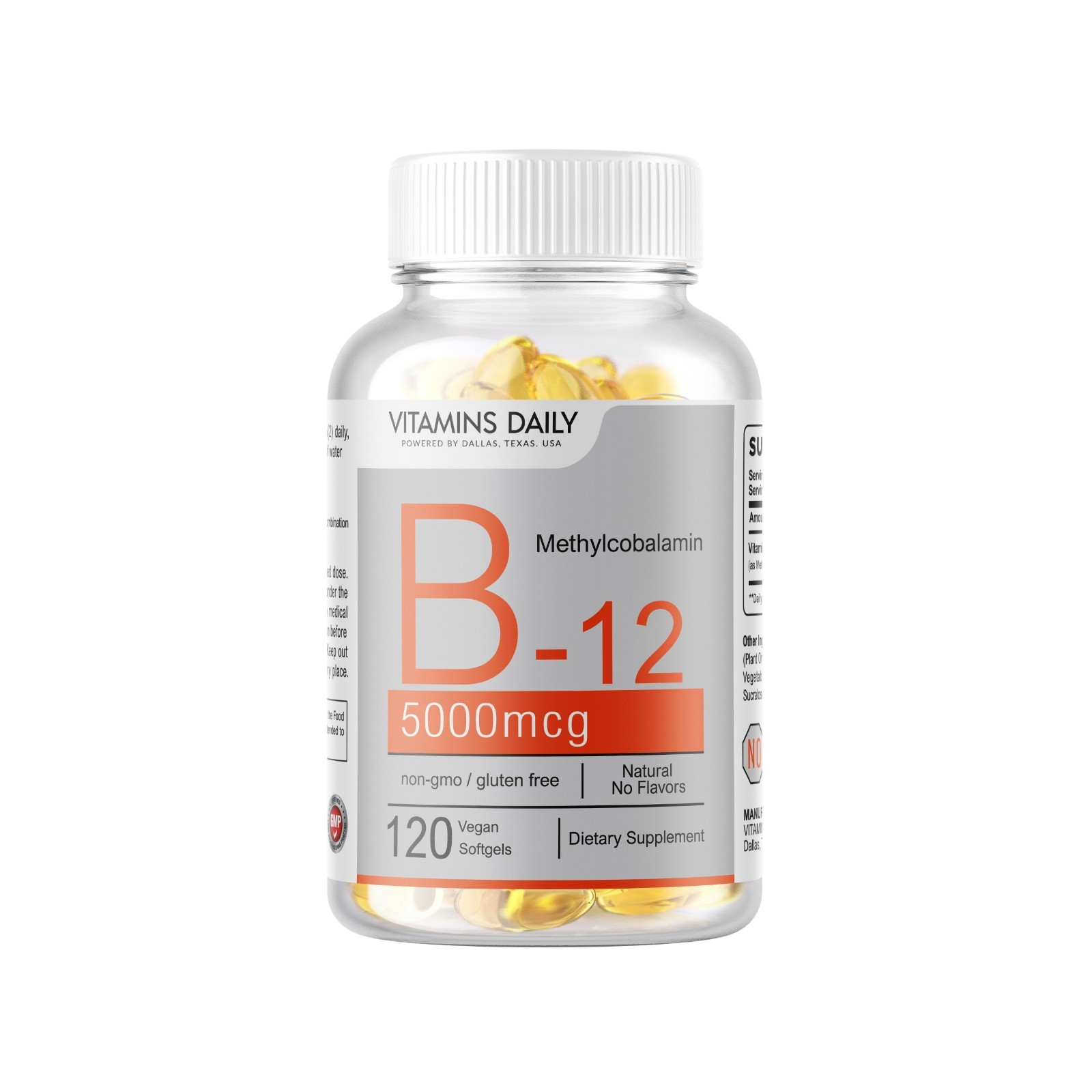 Vitamin B12 5000mcg Methylcobalamin 120 Softgels Vegan Non-GMO High Absorption