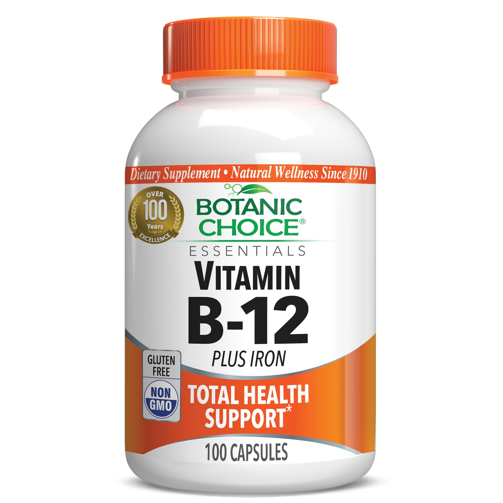 Botanic Choice Vitamin B-12 Plus Iron Dietary Supplement, 100 Capsules