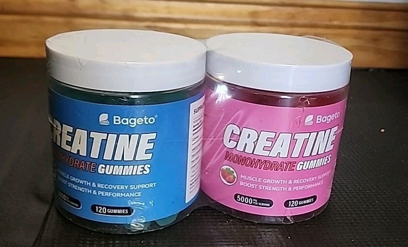 Lot of 2 Bageto Creatine Monohydrate 5000mg Gummies Strawberry & Blue Raspberry